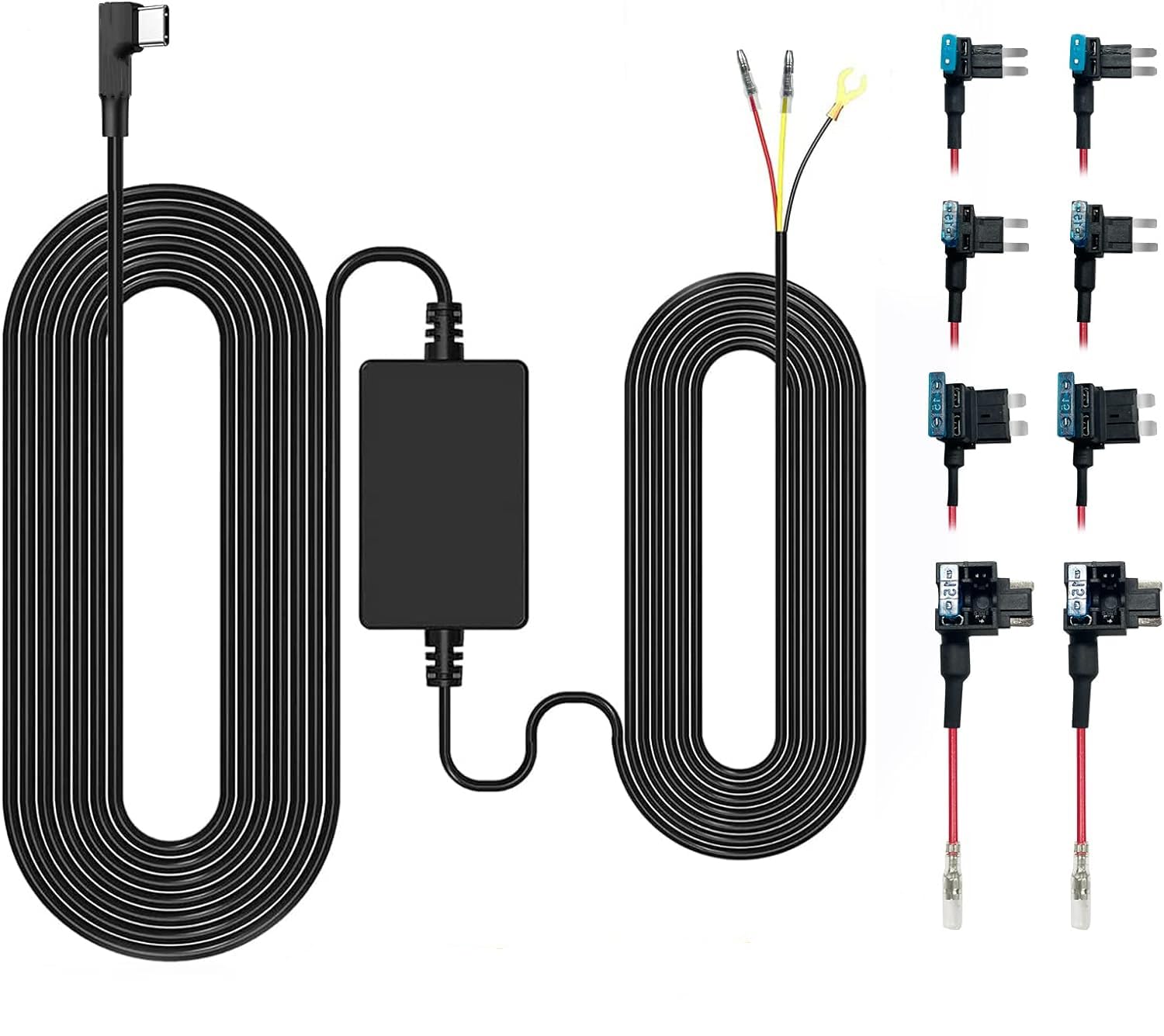 GKU Upgraded Dash Cam Hardwire Kit - 12V-24V to 5V Type-C USB Power Cord with Low Voltage Protection & 3.5M Length for 24/7 Parking Surveillance | Compatible with Most Dash Cams for Continuous Recording & Vehicle Security