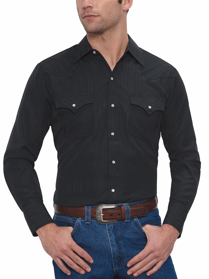 Ely Cattleman 15201934 89 Men's Long Sleeve Western Shirt - Black Tone-on-Tone Design for Rodeo, Country Music Events & Casual Wear