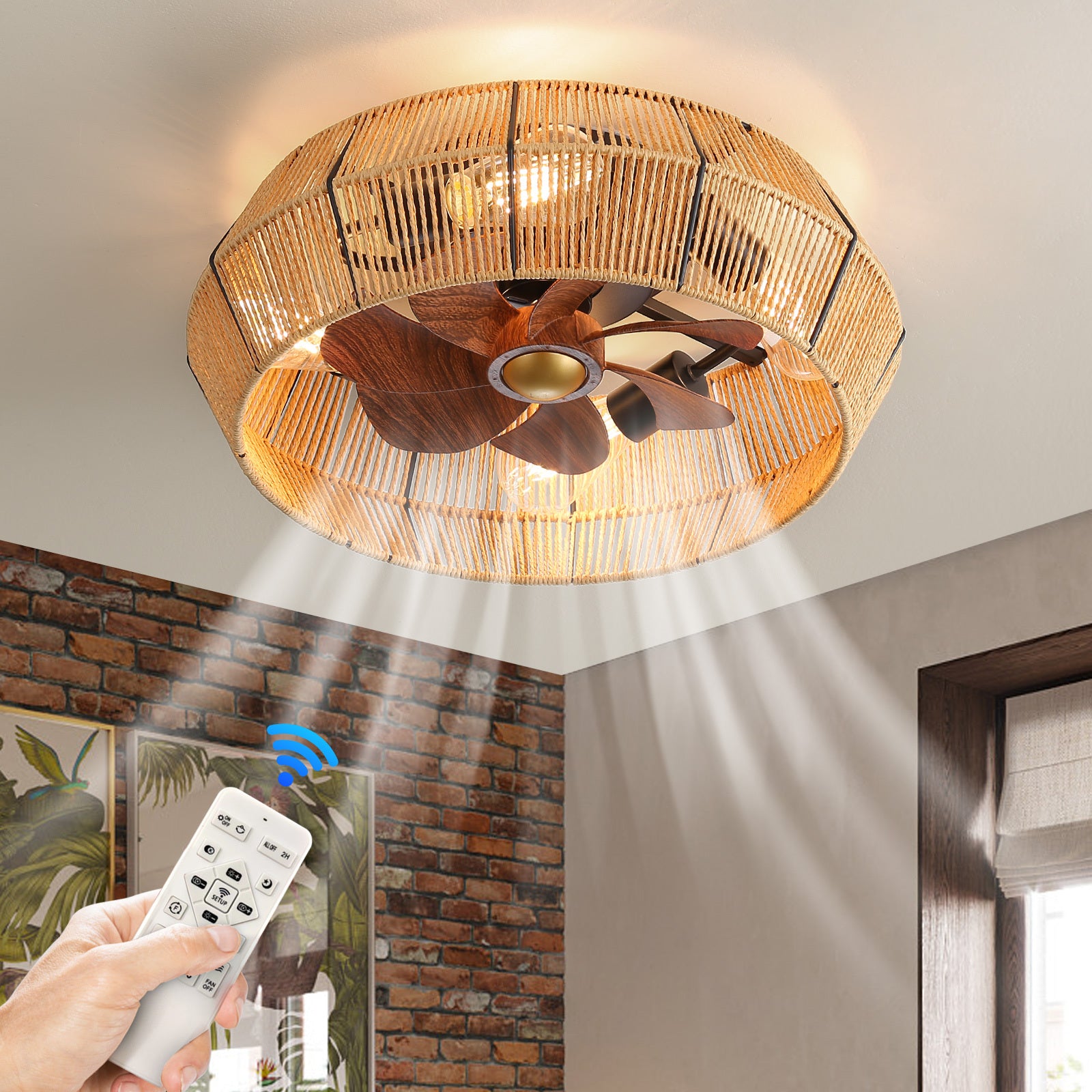 Remote Controlled Caged Ceiling Fan with LED Lights - Modern Industrial Style for Bedroom, Kitchen, Dining Room & Living Room | Perfect for Home Cooling and Decoration
