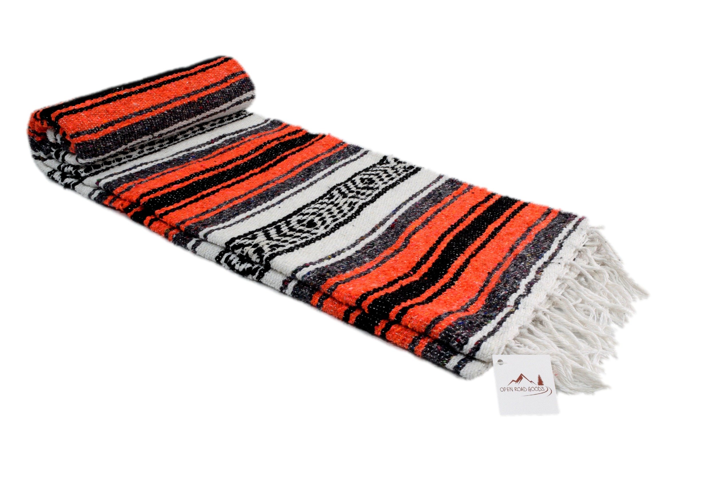 Authentic Mexican Serape Falsa Blanket - Handwoven Orange Cotton Throw - Perfect for Beach, Picnic, and Home Decor