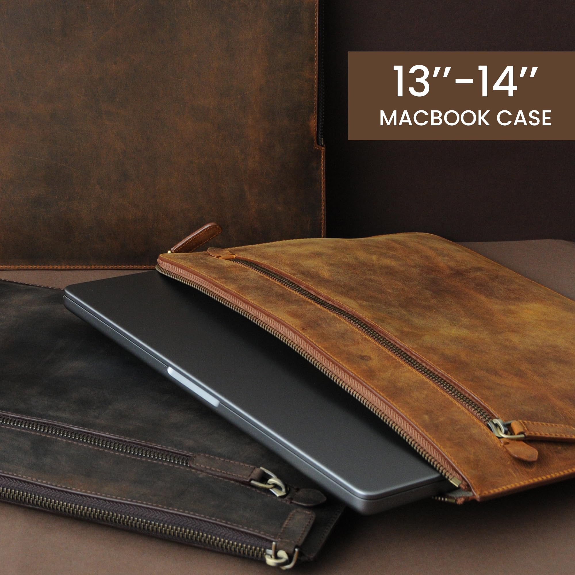 Handmade Genuine Leather Personalized Slim-Fit Sleeve Case for MacBook Air 13/15 & Pro 14/13-13.3 inch | Premium Laptop Sleeve | Perfect for Work, Travel & College | Green