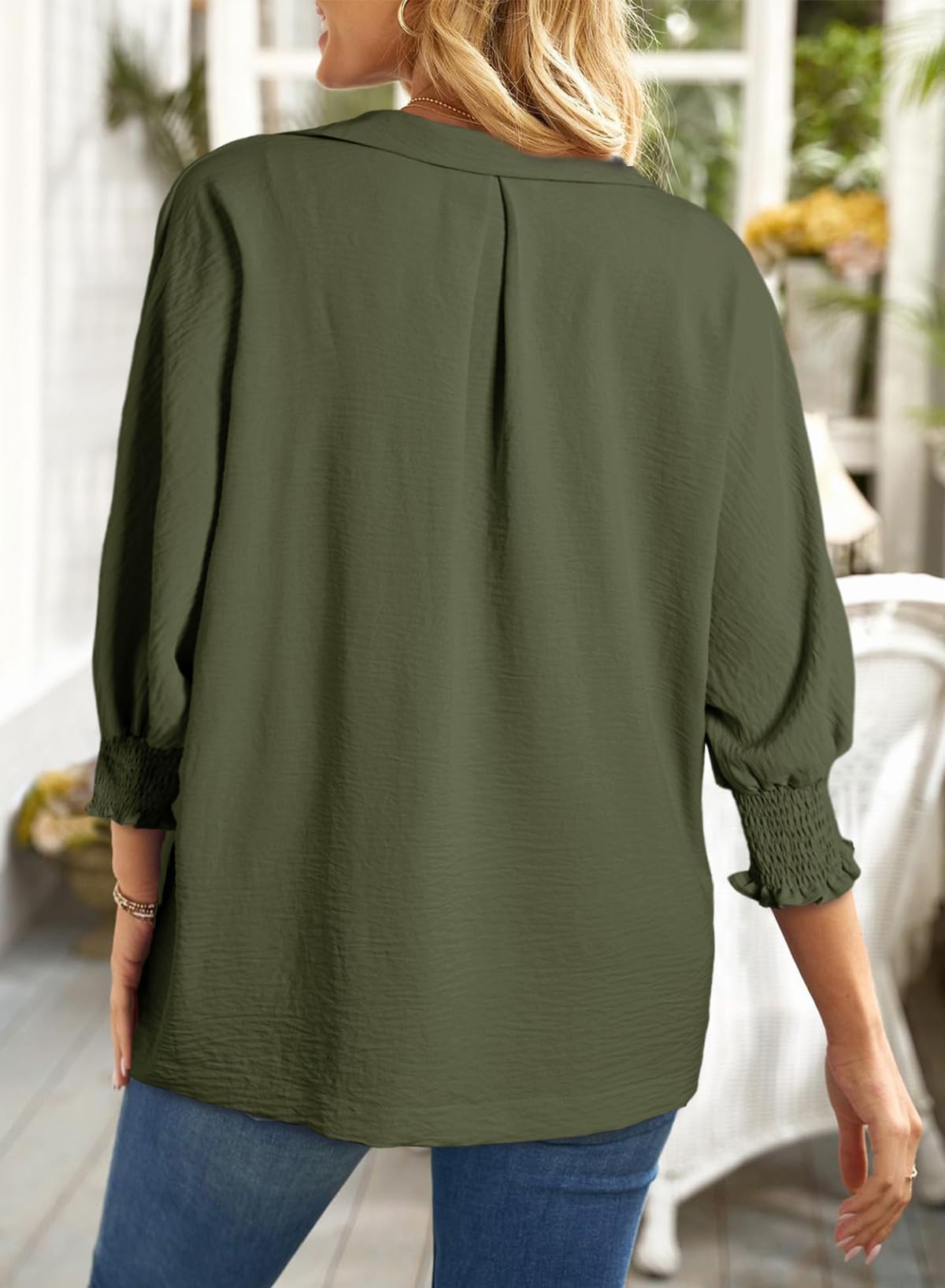 Women's Fashion Tops - Dokotoo Dressy Casual V-Neck Blouses with 3/4 Sleeves | Spring & Summer Trendy Shirts 2025 | Perfect for Office Wear, Date Nights & Casual Outings