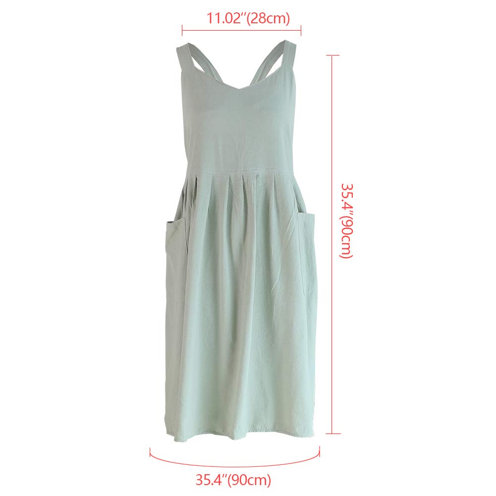 NEWGEM Women's Cotton Linen Criss Cross Back Apron with Pockets - Japanese Korean Style Cute Kitchen Smock Pinafore - Perfect for Cooking, Baking, BBQ & Hosting Parties