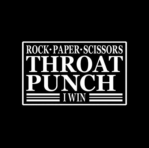 Funny Rock Paper Scissors Throat Punch I Win Vinyl Sticker - White 5.5 x 4.0 Inch - Perfect for Cars, Trucks, Vans, Walls & Laptops - Great for Gifts, Office Decor & Personalizing Devices - NOK869