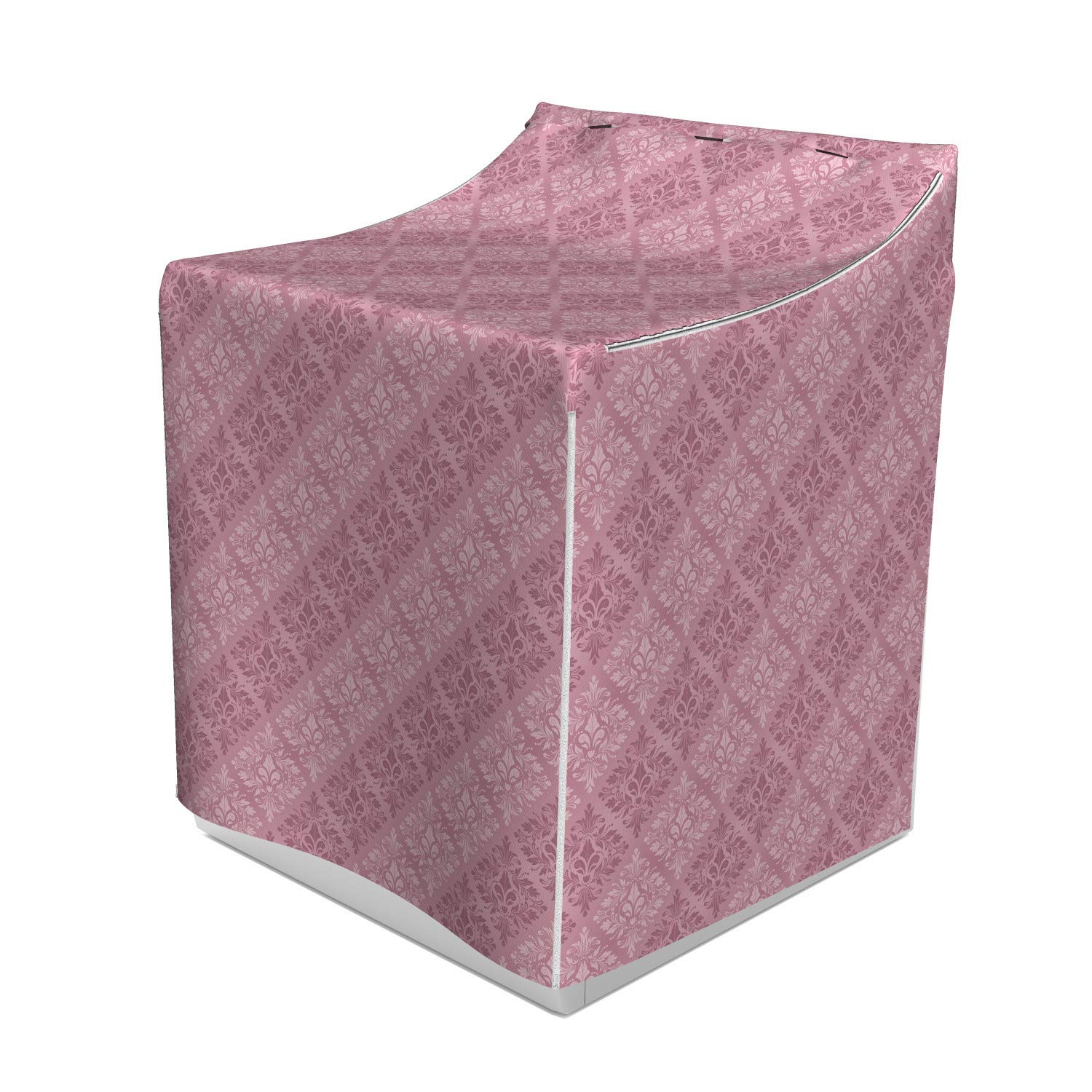 Lunarable Pink Damask Washer and Dryer Cover - Antique Style Dried Rose Tonal Diagonal Design, 29
