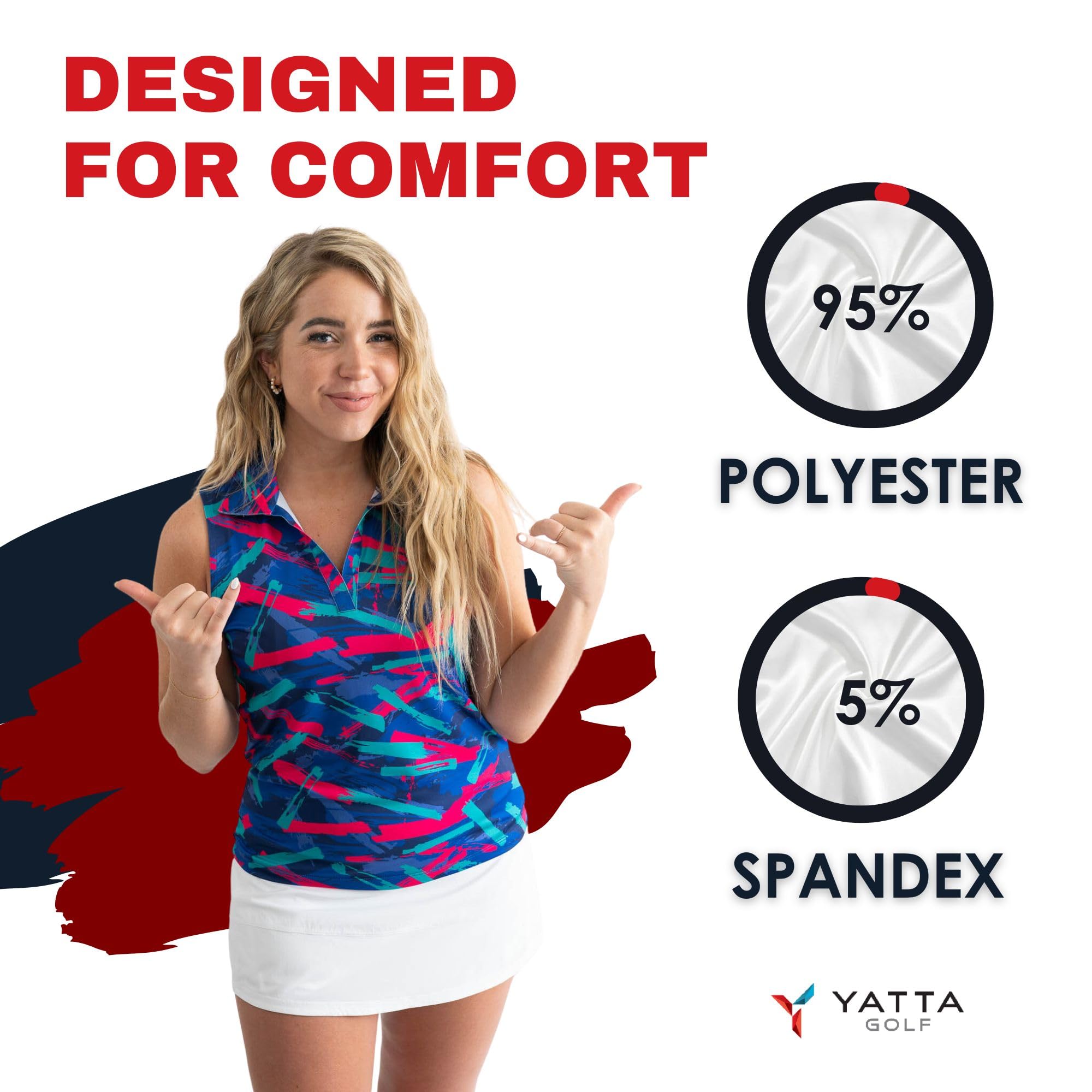 YATTA GOLF Women's Moisture-Wicking Sleeveless V-Neck Golf Polo Shirt - Breathable Workout & Tennis Tank Top for Summer Golfing & Active Sports