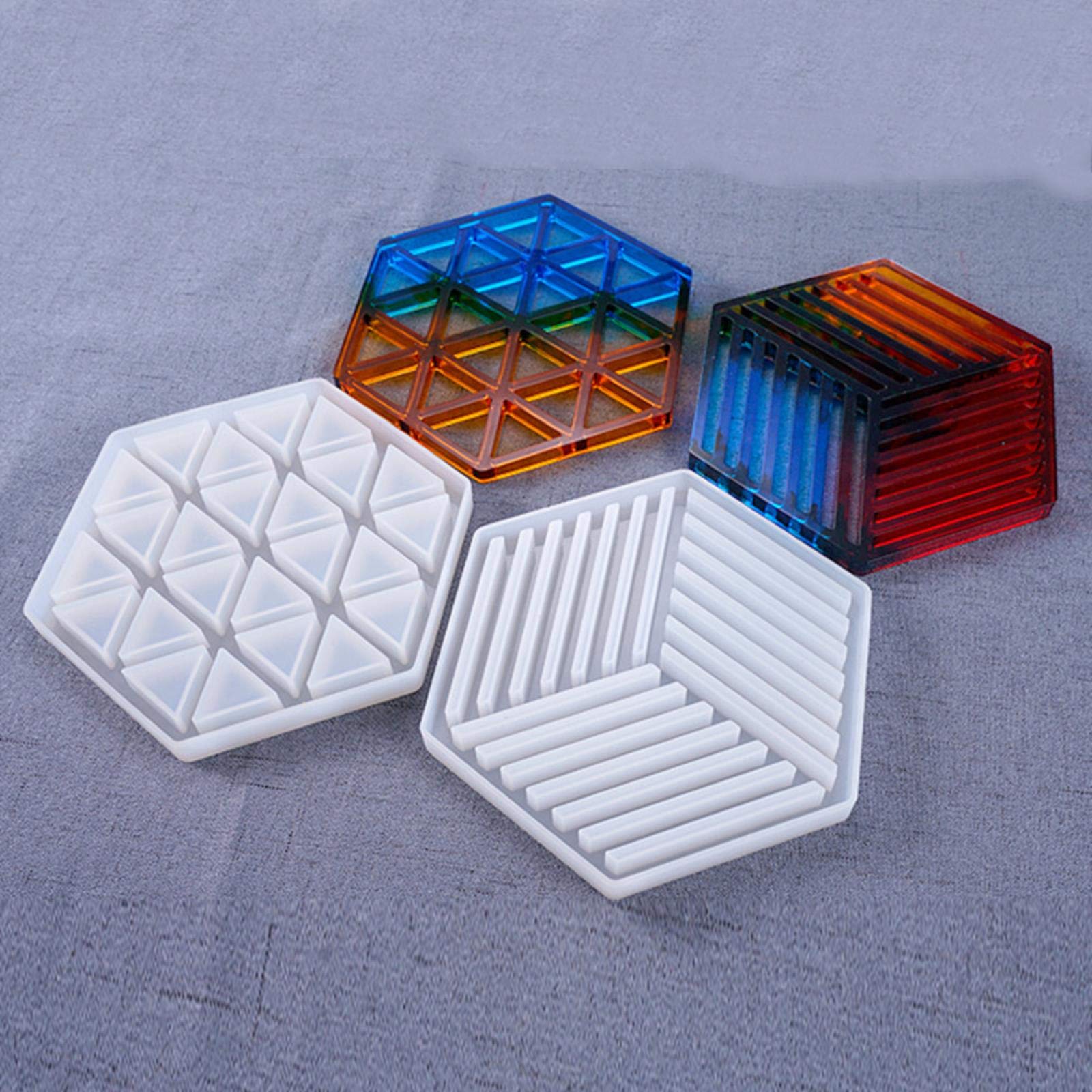 2-Pack Diamond & Stripe Design Silicone Mold for DIY Epoxy Resin, Concrete, Gypsum Crafts - Perfect for Coasters, Jewelry, Clay Trays & Cement Art Projects (Home Decor & Gift Making)