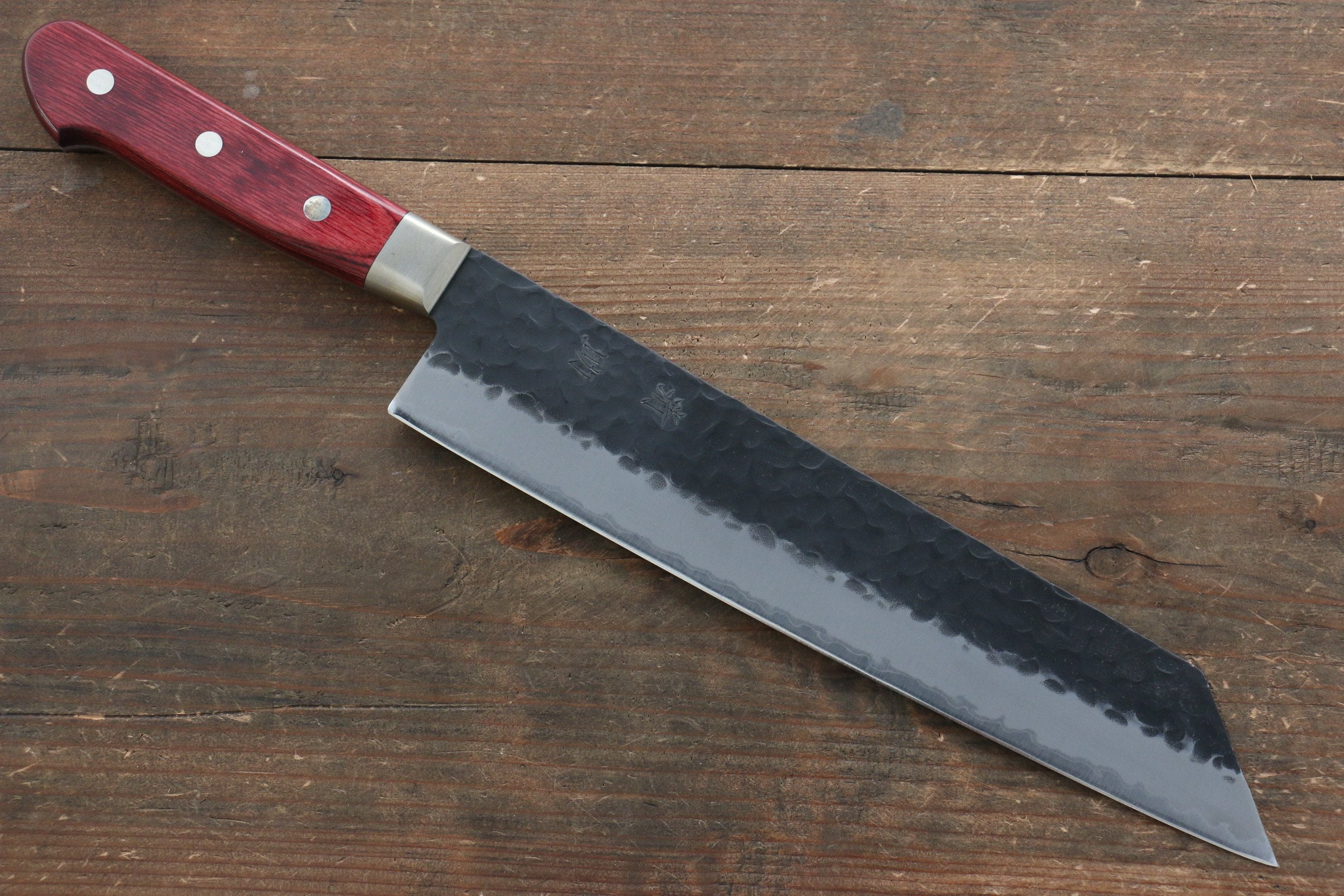 Seisuke Kurobeni Blue Super Hammered Kurouchi Kiritsuke Gyuto Japanese Chef Knife 240mm - Red Pakka Wood Handle - Professional Kitchen Knife for Sushi, Meat Cutting & Precision Cooking