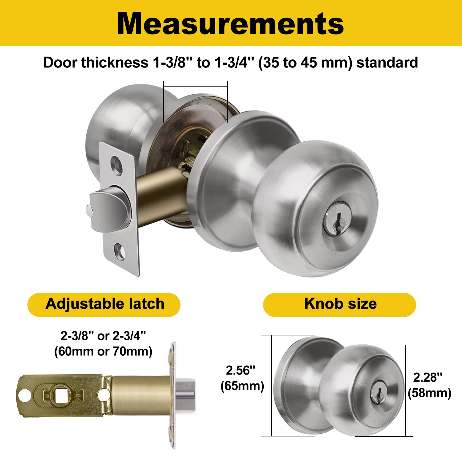 3-Pack Stainless Steel Keyed Alike Door Knob Set - Secure Entry & Front Door Locks for Home Safety