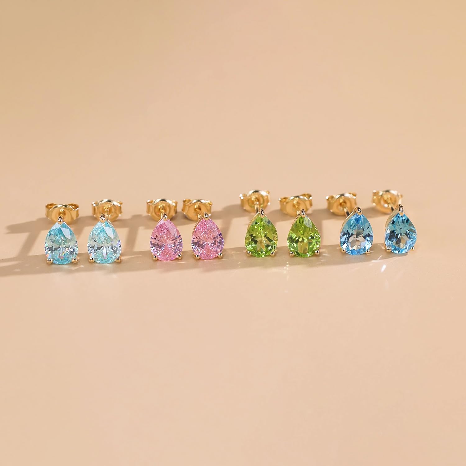 14K Solid Yellow Gold Pear Stud Earrings with Prong Setting - Natural/Created Gemstone Jewelry Gift for Women, Mom, Wife (5x7mm) | Perfect for Weddings, Anniversaries & Special Occasions