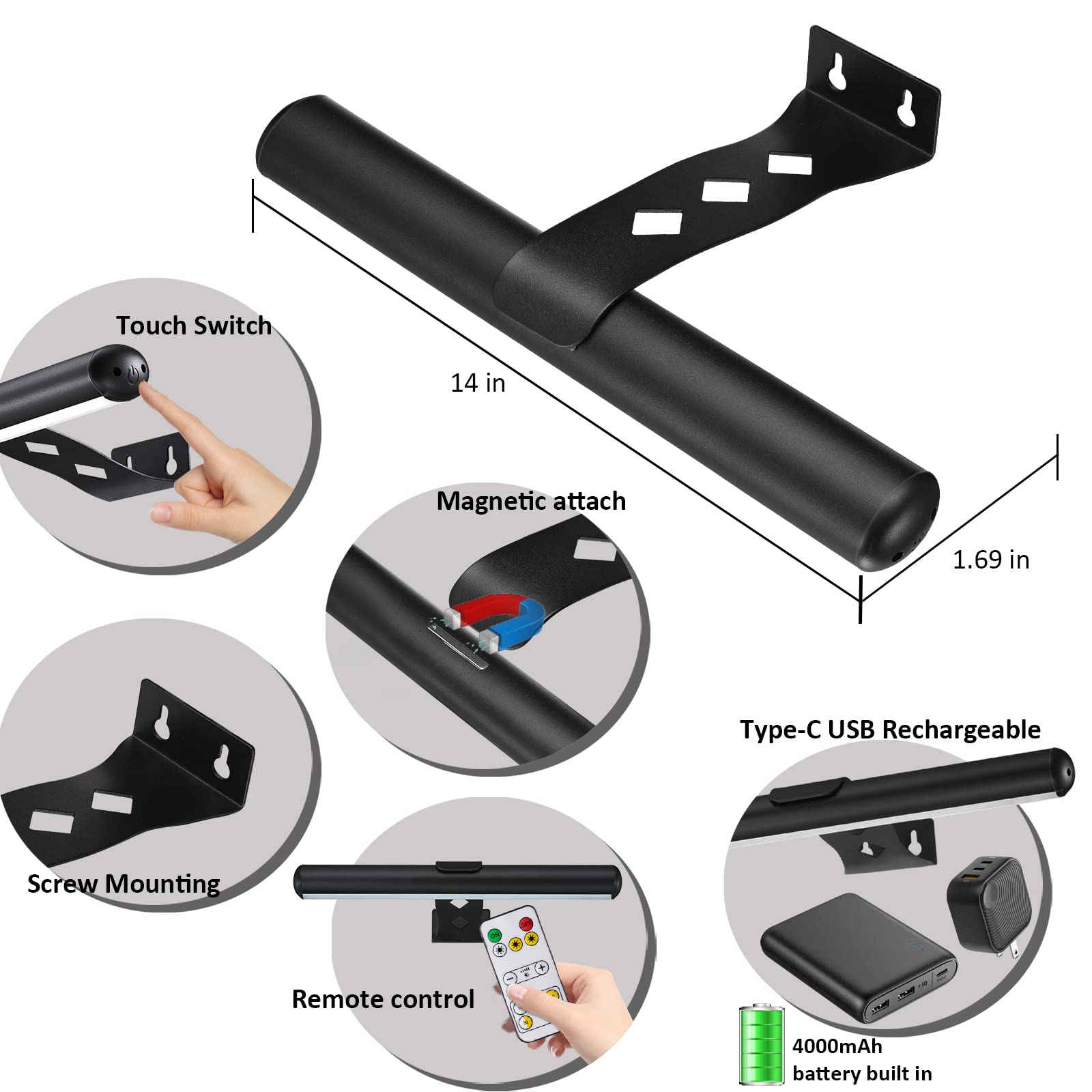 Rechargeable Battery Operated LED Picture Light with Remote - 13 Inch Dimmable Art Display Light for Paintings, Photos & Dartboards | Perfect for Home Galleries, Museums & Office Decor
