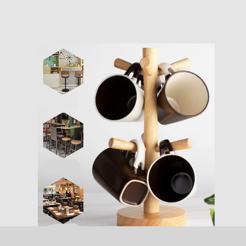 Wooden Cup Holder Stand for Coffee Mugs & Glasses - Countertop Drying Rack with Drain Tray - Multi-Purpose Organizer for Jewelry, Bracelets & Hair Accessories - Perfect for Kitchen, Bathroom & Bedroom Storage
