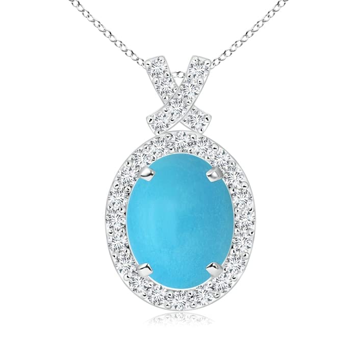 Angara Natural Turquoise Halo Pendant Necklace for Women - 14K Solid Gold or Sterling Silver | Elegant Jewelry Gift for Birthday, Anniversary, Wedding | Perfect for Casual Wear, Office & Special Occasions