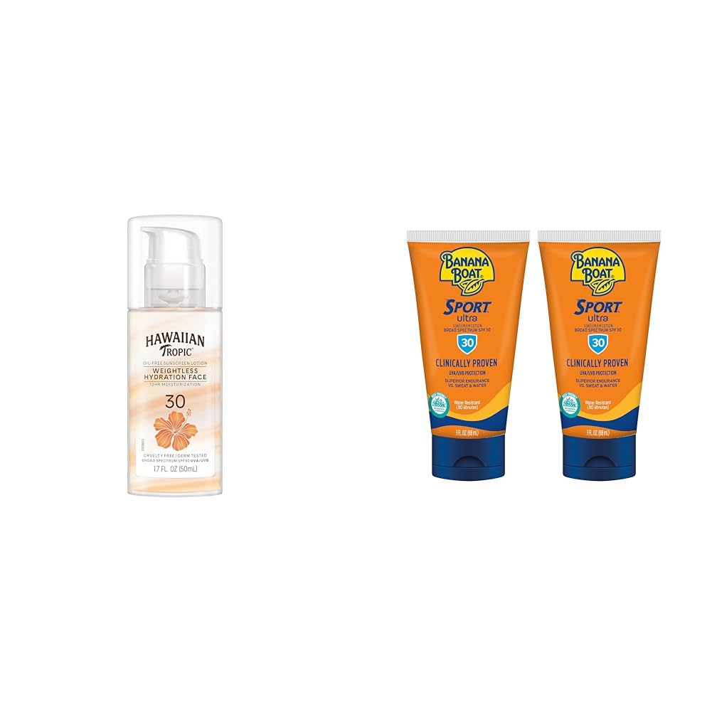 Hawaiian Tropic & Banana Boat SPF 30 Sunscreen Lotion Twin Pack - Travel Size for Beach, Pool & Outdoor Activities