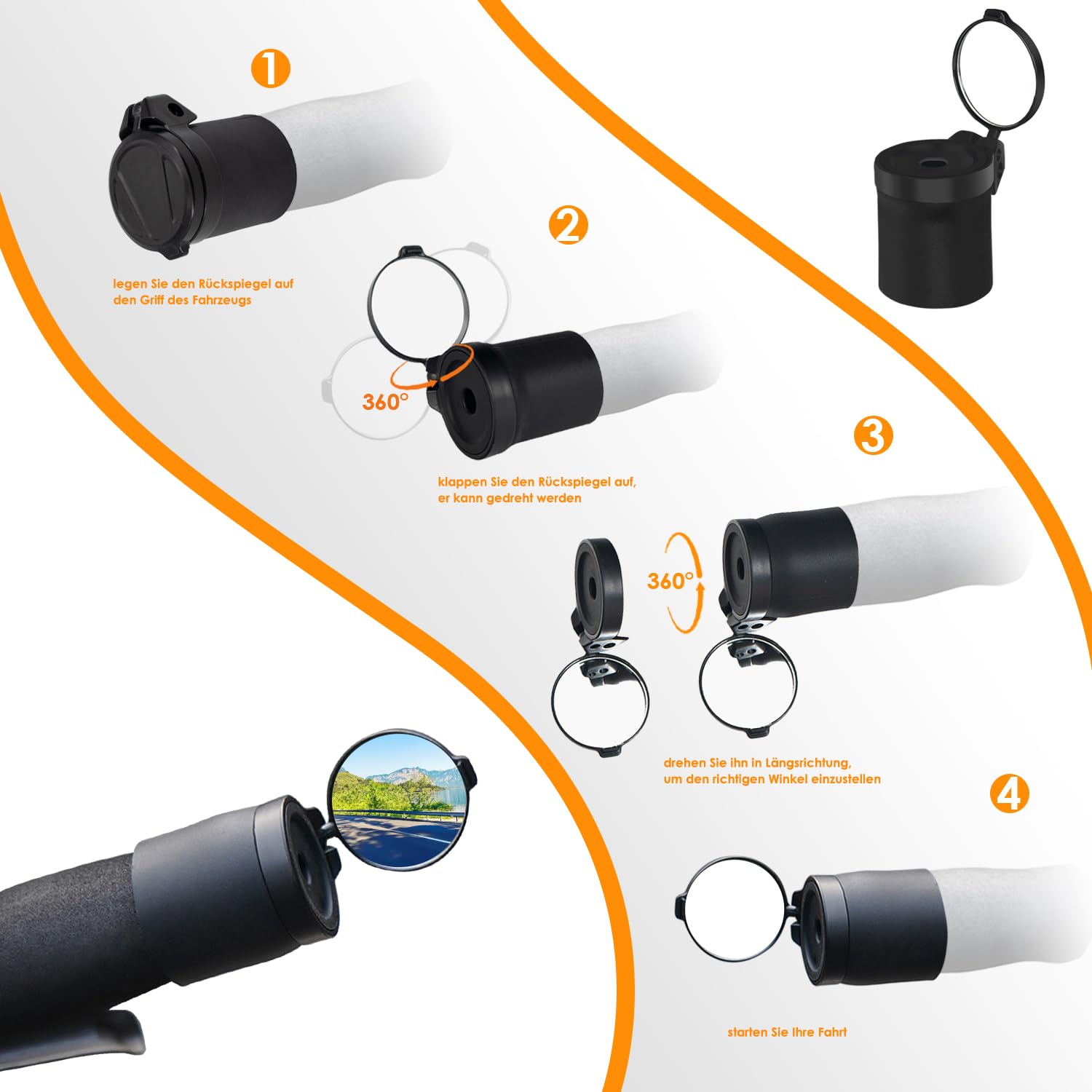 Arkham Bicycle Handlebar Mirror - Foldable 360° Rotating Rear View Mirror with Rubber Mount for Mountain & Road Bikes (Pair) - Perfect for Commuting & Trail Riding Safety