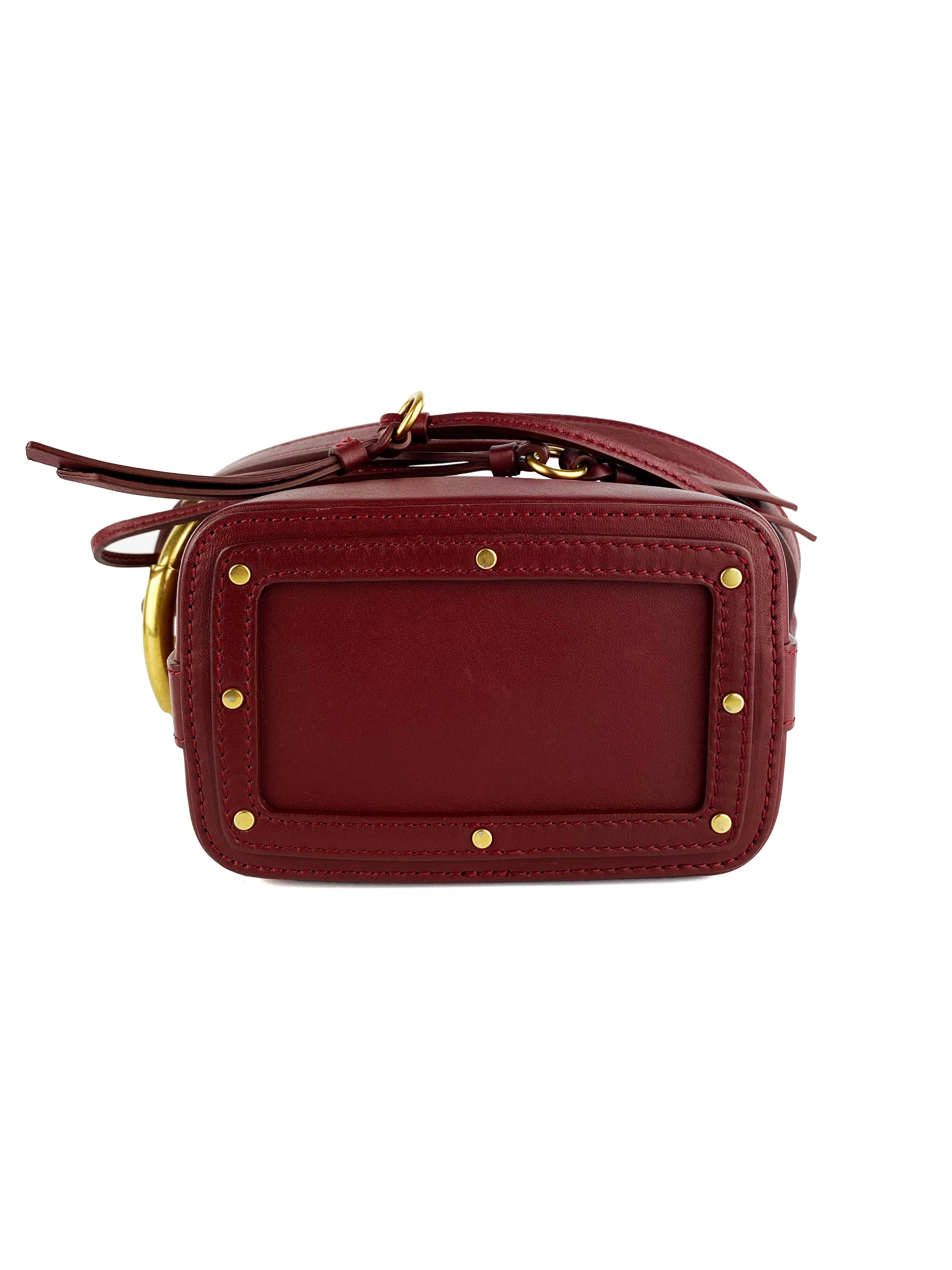 Chloe Burgundy Small Roy Bucket Bag - Premium Leather Crossbody Purse for Women, Fashionable Shoulder Handbag (Perfect for Work, Travel & Date Night)