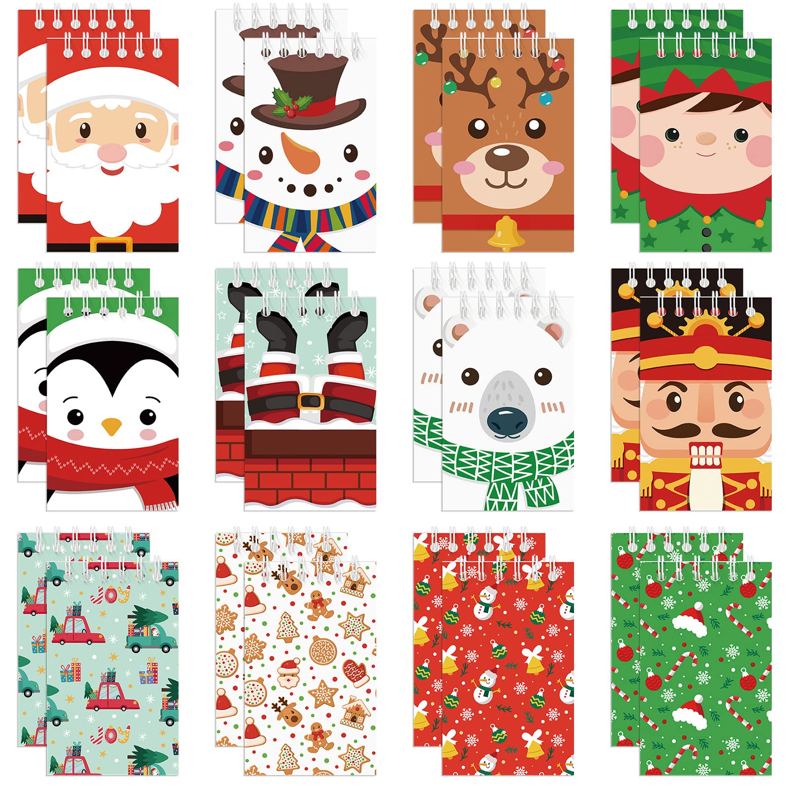 48 Pcs Christmas Mini Notebook Set - Small Xmas Notepads with Snowman & Santa Claus Designs (2.4