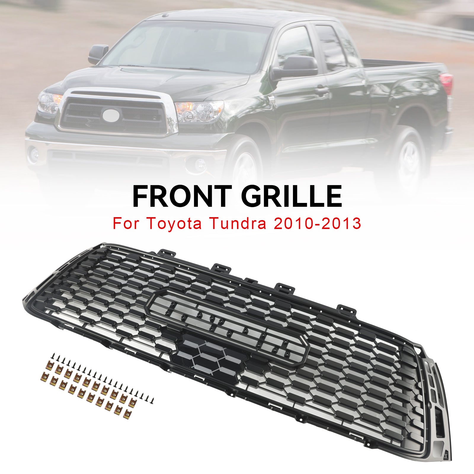 10-13 Toyota Tundra TRD PRO Black Honeycomb Front Bumper Grill Grille Replacement - Durable ABS Plastic Mesh Grille for Off-Road & Street Driving