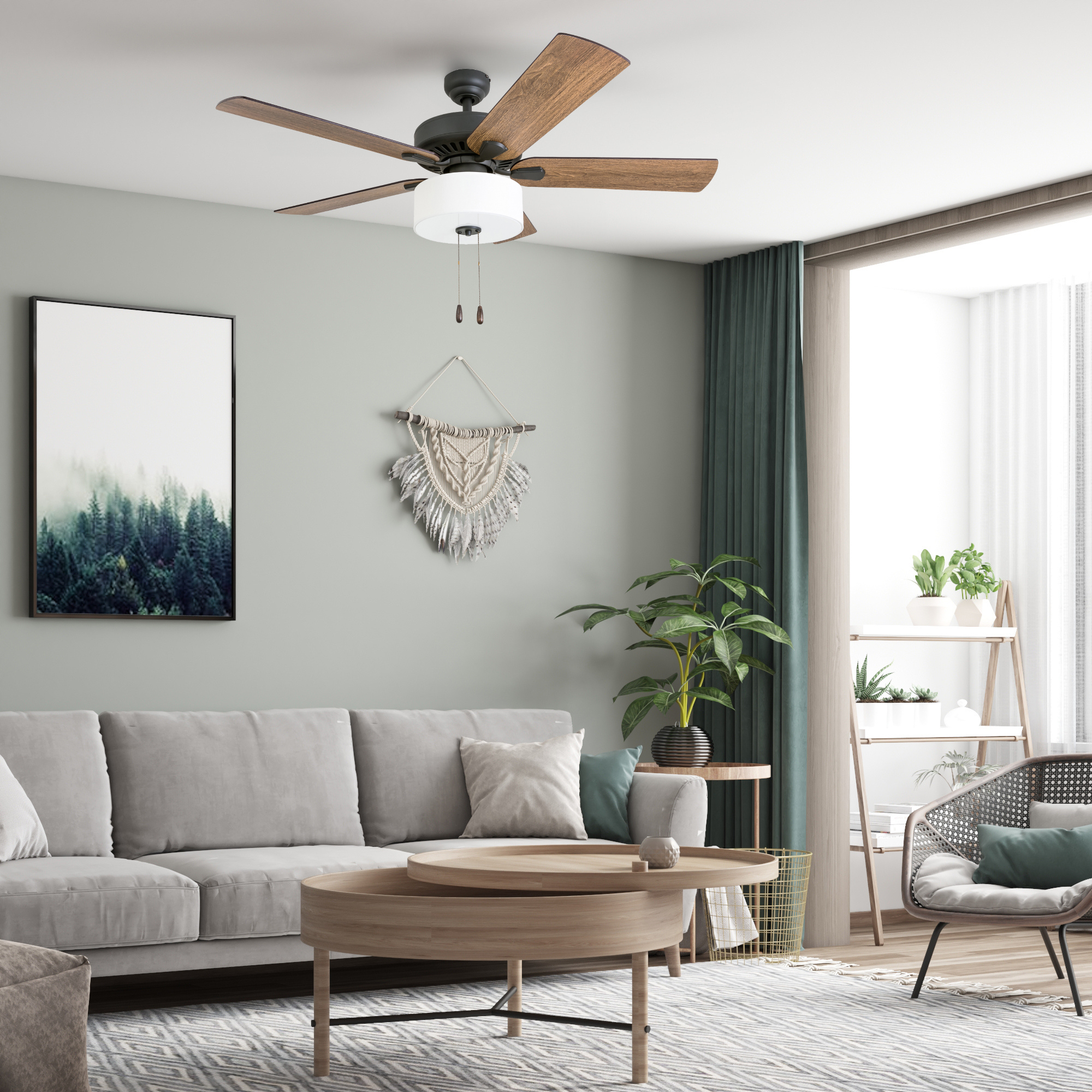 52 Inch Bronze Canoe Ridge Ceiling Fan with Pull Chain - Perfect for Living Rooms, Bedrooms, and Outdoor Patios