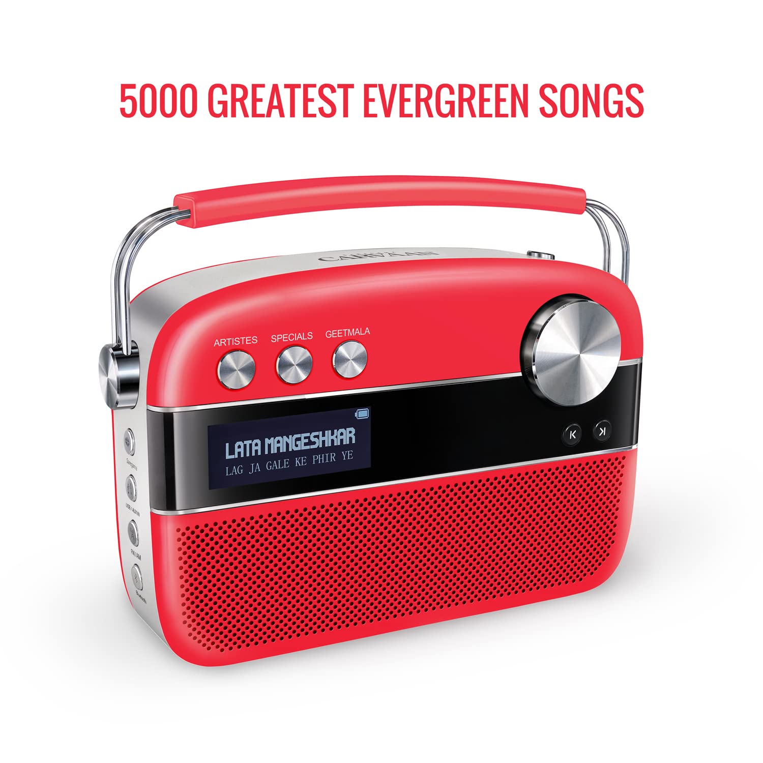 Saregama Carvaan Premium Hindi Portable Music Player - 5000 Preloaded Songs, FM/Bluetooth/AUX, Coral Pink | Perfect for Home, Travel & Gifts