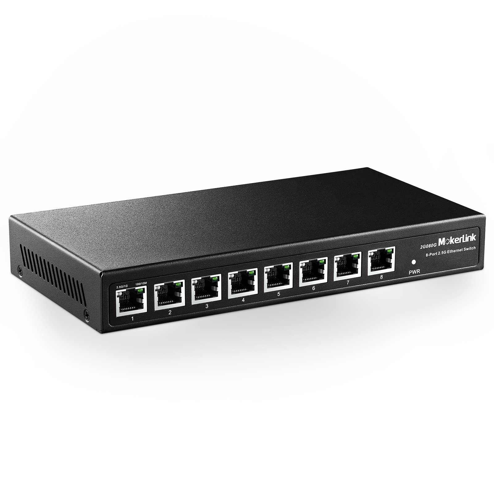 MokerLink 8-Port 2.5G Ethernet Switch - 8 x 2.5GBASE-T Ports, 10/100/1000Mbps Compatible, Metal Unmanaged Fanless Network Switch for Home Office, Gaming & Media Streaming