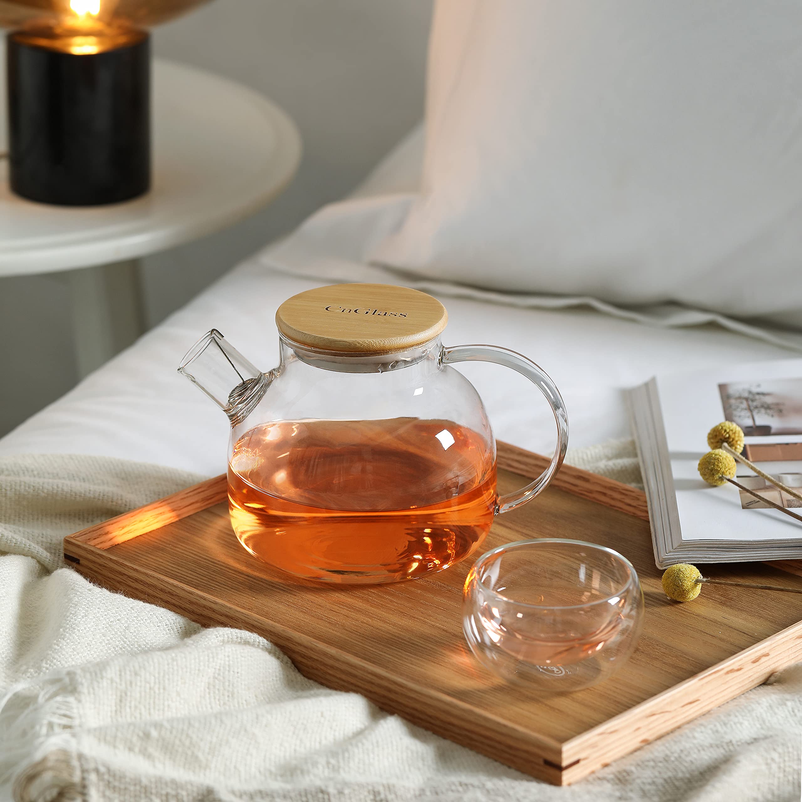 Premium Glass Teapot with Removable Filter - 30.4oz Stovetop Safe Clear Teapot for Loose Leaf & Blooming Tea - Perfect for Home, Office & Tea Ceremonies