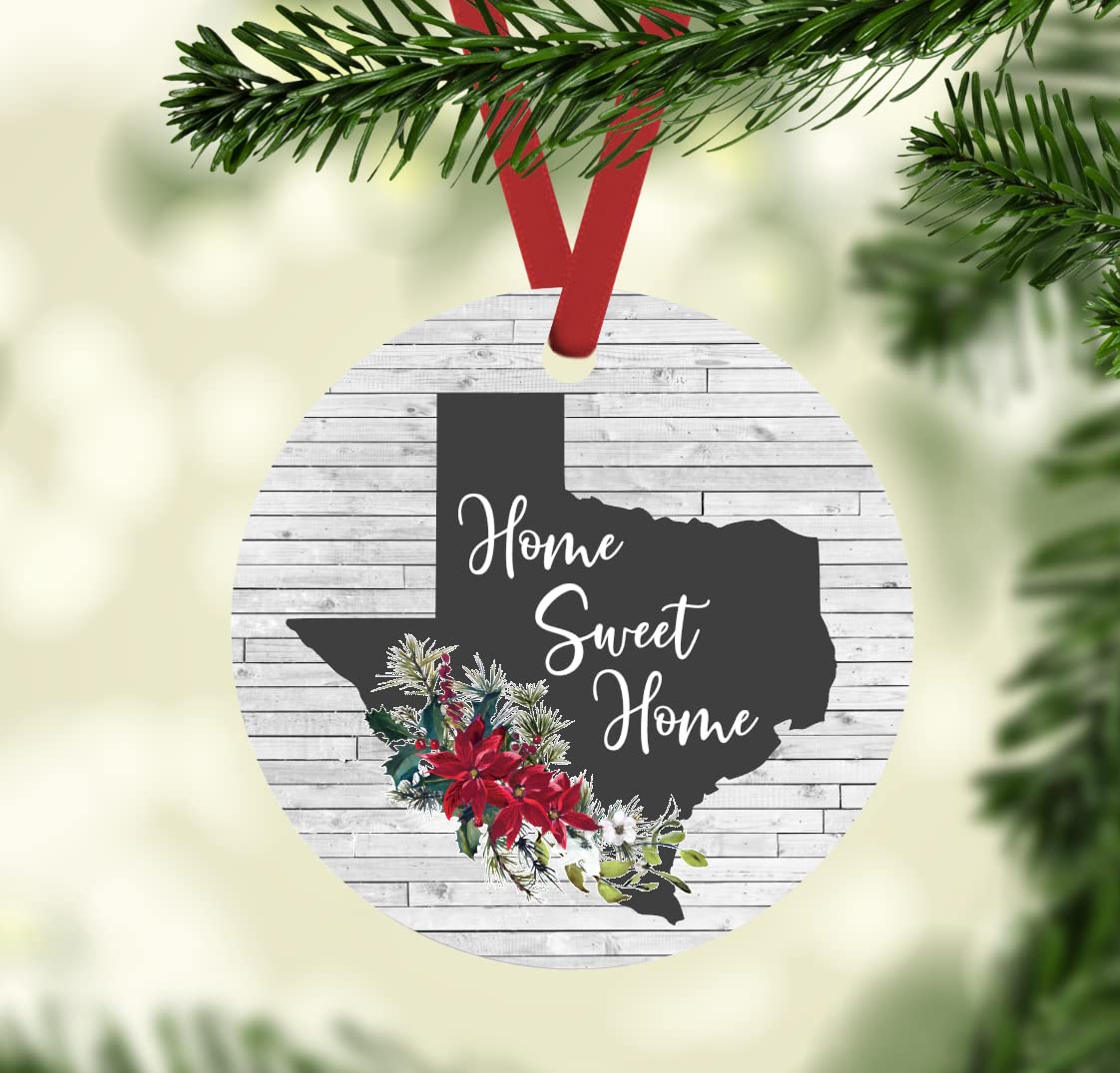 Texas State Christmas Ornament with Poinsettias - Home Sweet Home Decor for Holiday Tree & Gift Giving