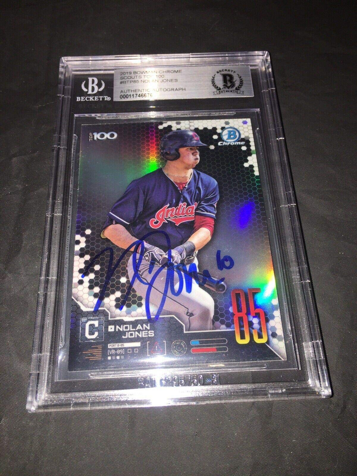 Nolan Jones Signed 2019 Bowman Chrome Baseball Card - Cleveland Indians Autographed Beckett Slabbed PSA Graded - Perfect for Collectors, Sports Memorabilia Display & Baseball Fan Gifts