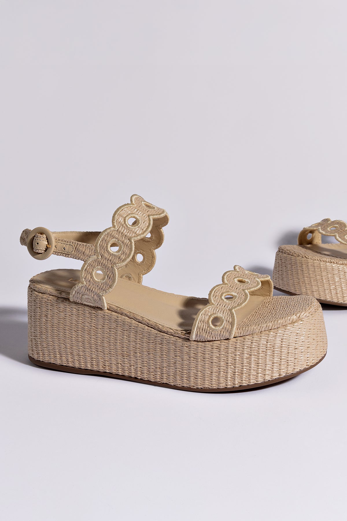 Florence Broderie Flatform Sandals in Natural Raffia - Comfortable Summer Beach Shoes for Women, Perfect for Vacation, Wedding & Outdoor Activities