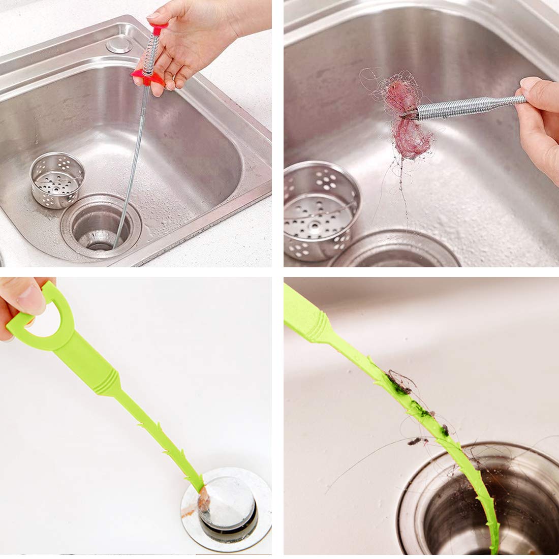 Omont 6-Pack Drain Cleaner Tool - 24 Inch Flexible Hair Clog Remover for Sink, Shower & Bathtub - Eco-Friendly Green Drain Snake for Home Plumbing Maintenance (Perfect for Kitchen, Bathroom & Hair Salon Use)