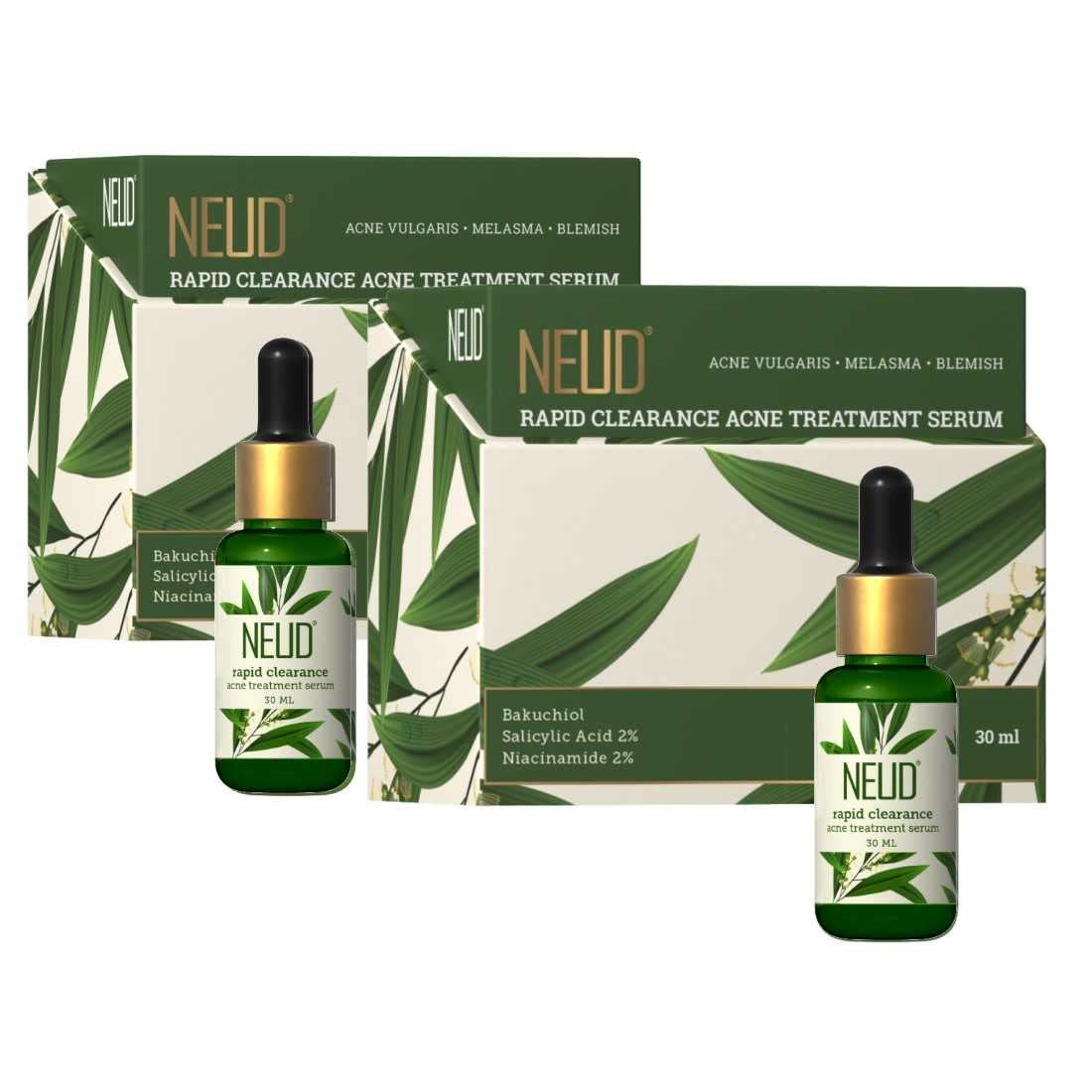 NEUD Xpose Yourself Rapid Clearance Acne Treatment Serum with Salicylic Acid, Bakuchiol & Niacinamide - 2 Pack (30ml) | Oil-Free Face Serum for Acne-Prone Skin | Perfect for Daily Skincare Routine & Blemish Control