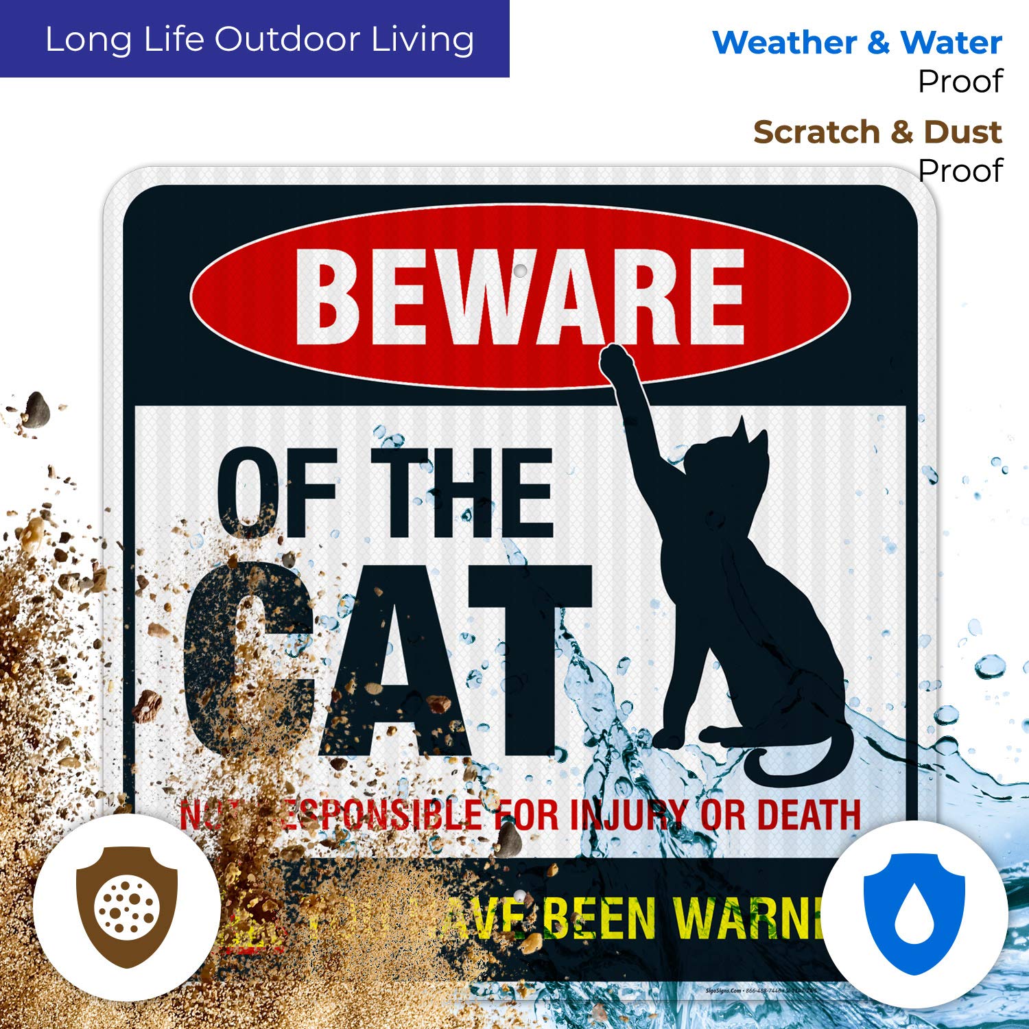 Beware of Cat Sign - Funny Attack Cat Warning Sign 24x24 Inches - 3M EGP Reflective .080 Aluminum - Fade Resistant Indoor/Outdoor Decoration - Made in USA - Perfect for Home, Garden, Office & Pet Safety