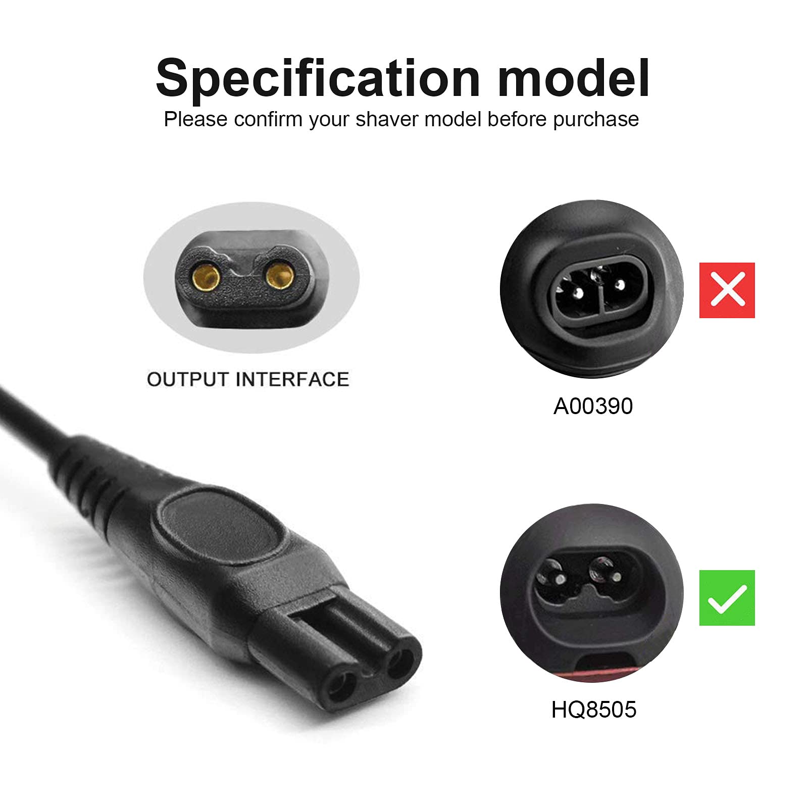 HQ8505 Replacement Power Cord for Philips Norelco Shavers - Compatible with OneBlade, Speed XL, SmartTouch XL, Spectra & Arcitec Series - Portable Charger Adapter for Travel, Home & Office Use