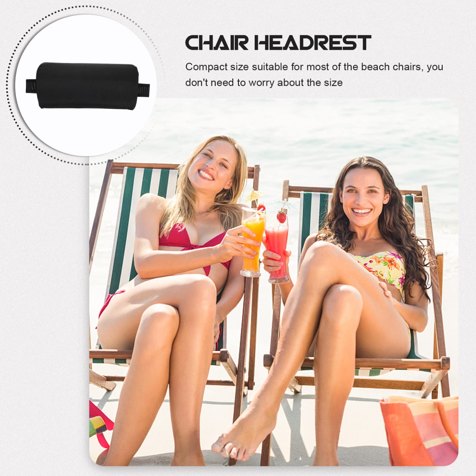 Yardwe Recliner Pillow - Removable Padded Headrest with Elastic Band for Beach Chairs, Lounge Chairs - Comfortable Head and Neck Support Cushion (Black) - Perfect for Beach Relaxation, Poolside Lounging, and Outdoor Comfort