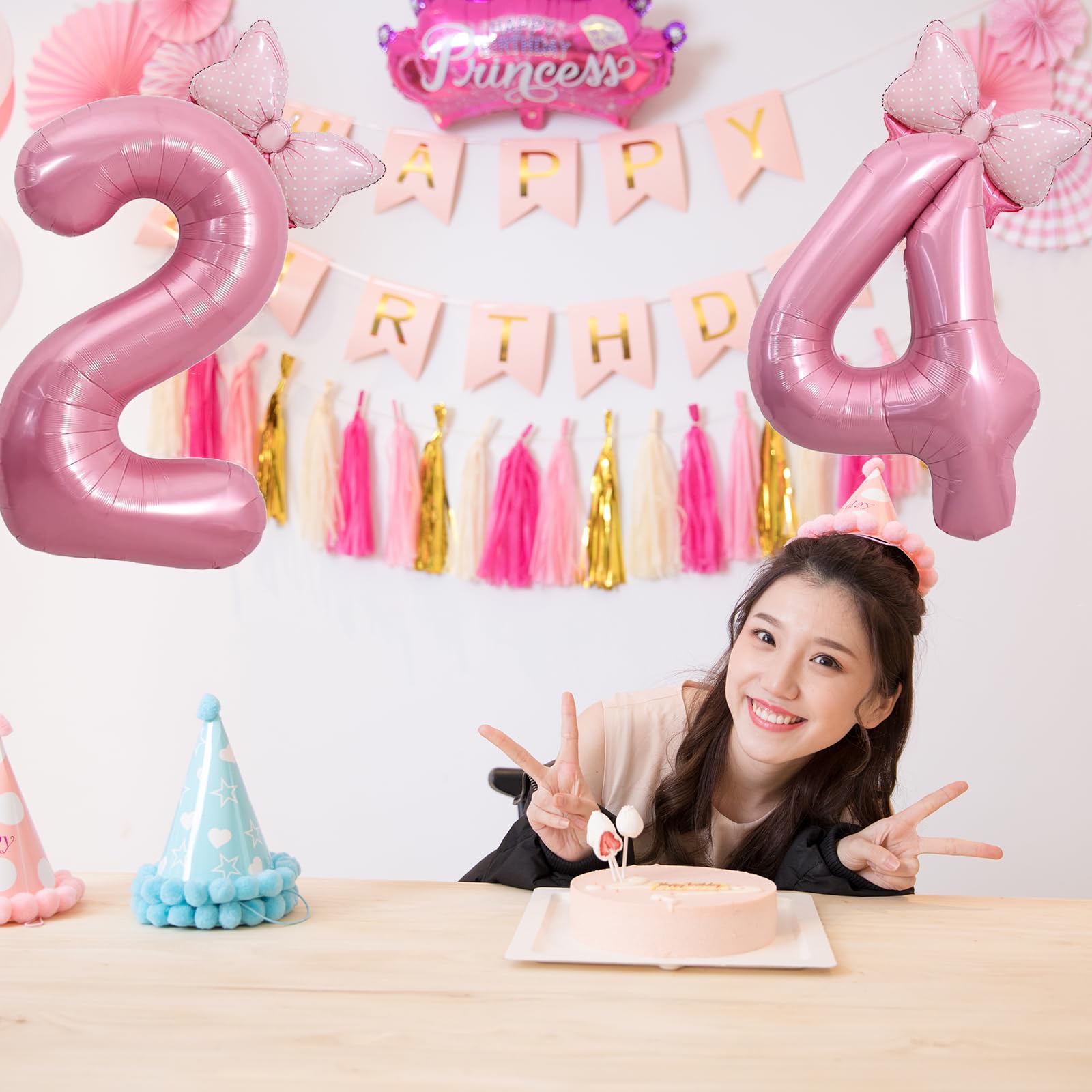 40 Inch Pink Number 9 Balloon & Mini Bow Balloon Set - 9th Birthday Party Decorations for Girls, Pink Theme Party Supplies - Perfect for Birthday Decor, Baby Showers, Gender Reveals & Photo Backdrops