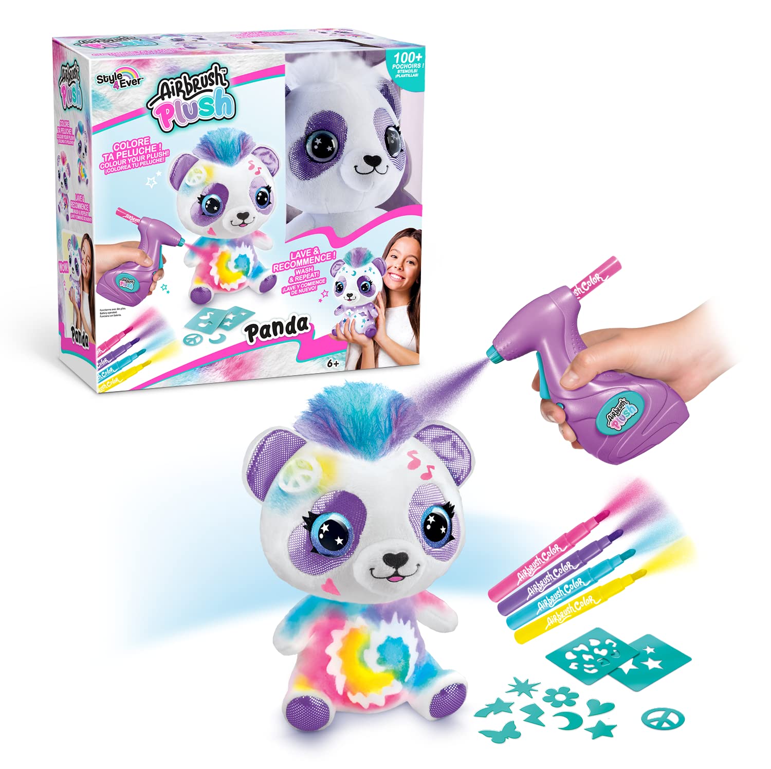 Canal Toys Airbrush Panda Plush Stuffed Animal - Soft & Cuddly Multicolor Panda Bear Toy (OFG 257) | Perfect Gift for Kids, Birthday Party Favors & Nursery Decor