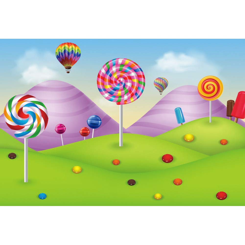 DORCEV 10x6.5ft Candy Island Backdrop - Colorful Cartoon Hot Air Balloon & Chocolate Chips Design for Birthday Parties, Baby Showers, Photo Studio Props | Perfect for Kids & Adult Photography Background, Cake Table Decorations