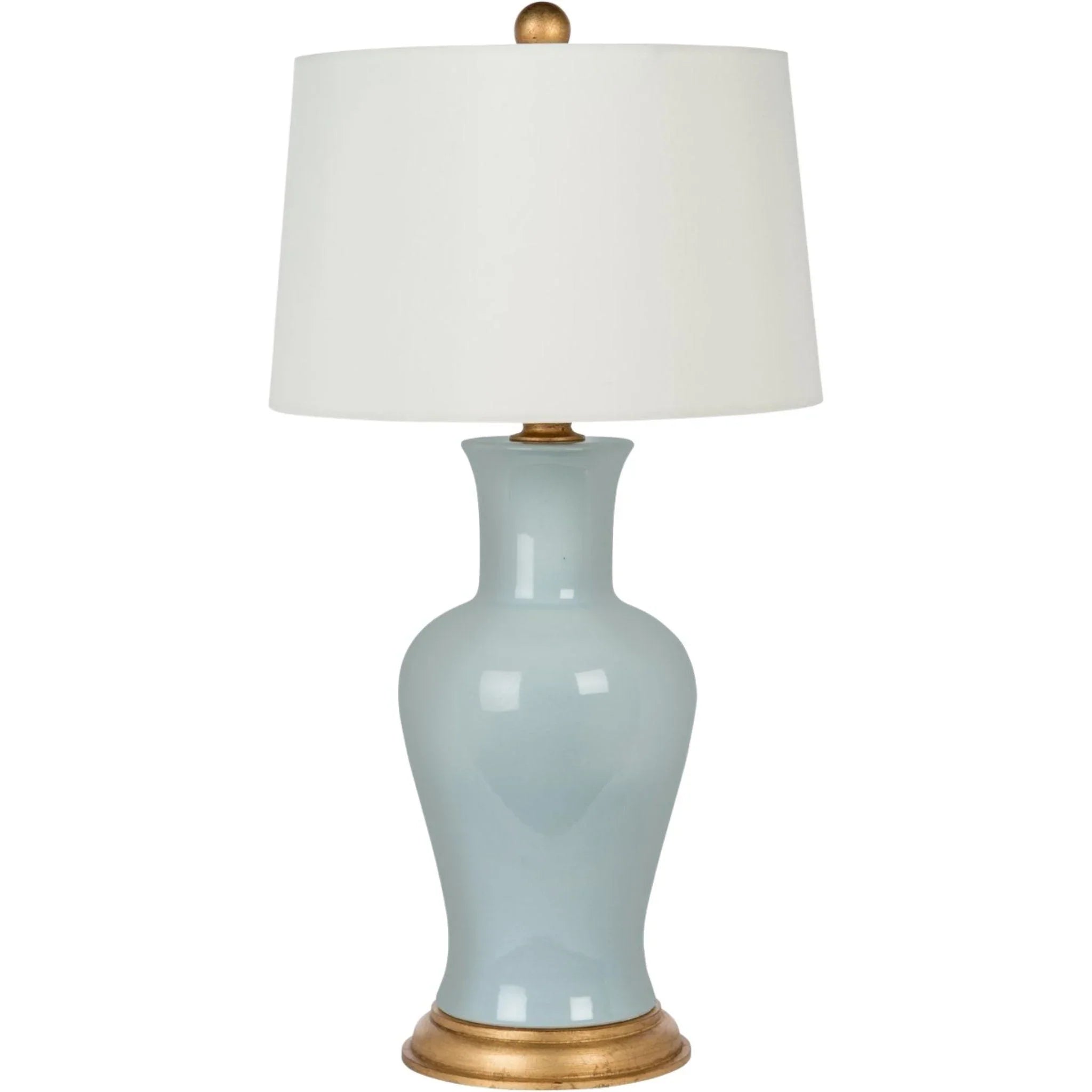 Amelie Blue Ceramic Table Lamp with Gold Leaf Base - Modern Bedside & Living Room Lighting for Home Decor