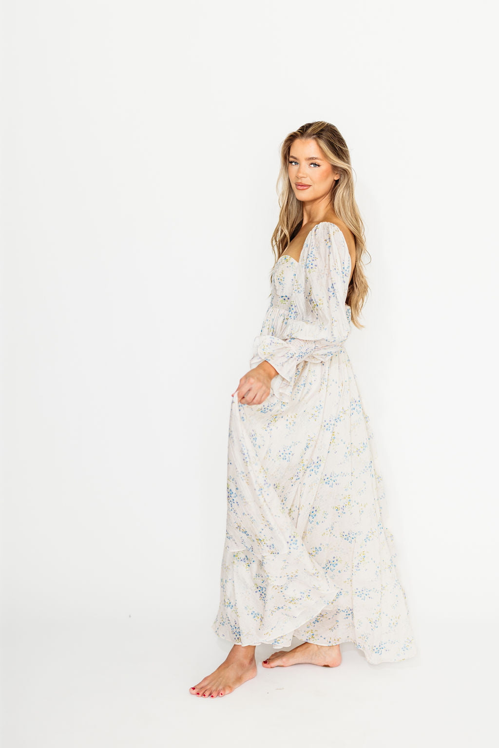 Dear Skye Floral Dress in Blue - Elegant Summer Maxi Dress with V-Neck & Flowy Skirt | Perfect for Beach Vacations, Weddings & Date Nights (Pre-Order Available)