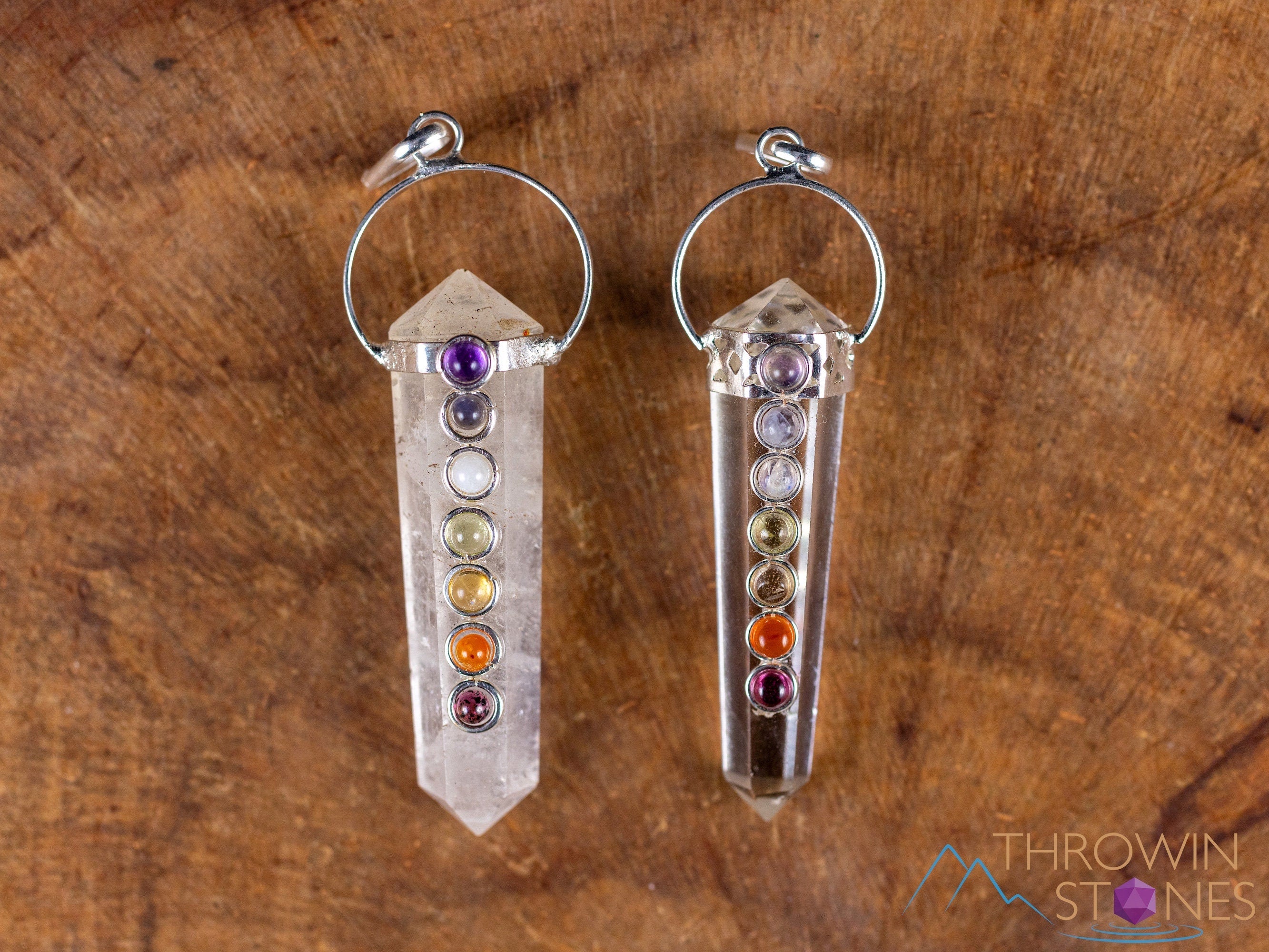 Handmade CHAKRA & CLEAR QUARTZ Crystal Pendant Necklace with Natural Healing Stones - Spiritual Jewelry for Meditation, Energy Cleansing & Positive Vibes | E2119