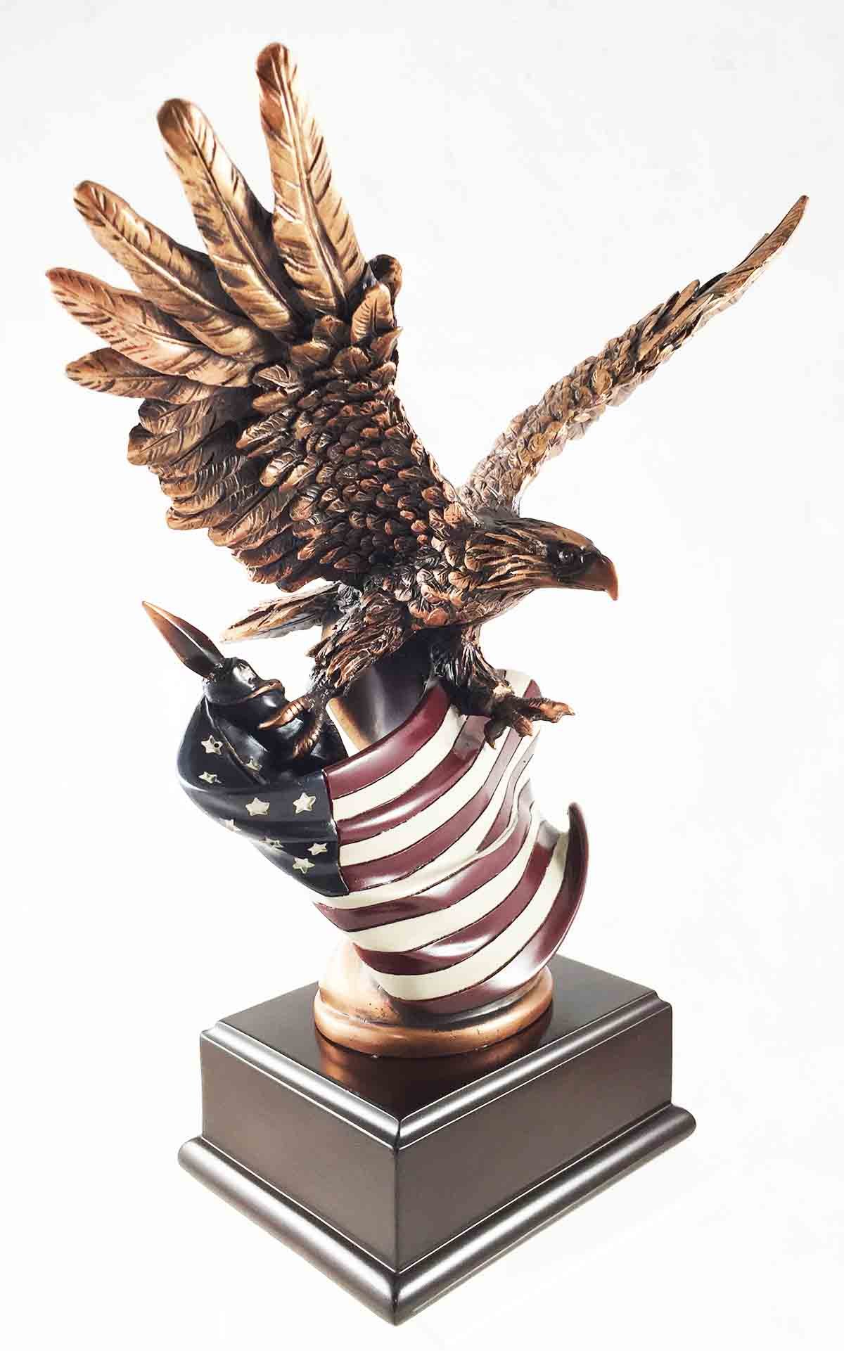 Patriotic Bald Eagle & Flag Bronze Figurine - Home & Office Decor
