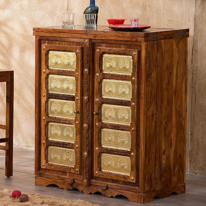 Vintage Embossed Solid Wood and Antique Brass MAJESTIC Bar Cabinet - Perfect for Home Bar, Man Cave, or Entertainment Room Decor
