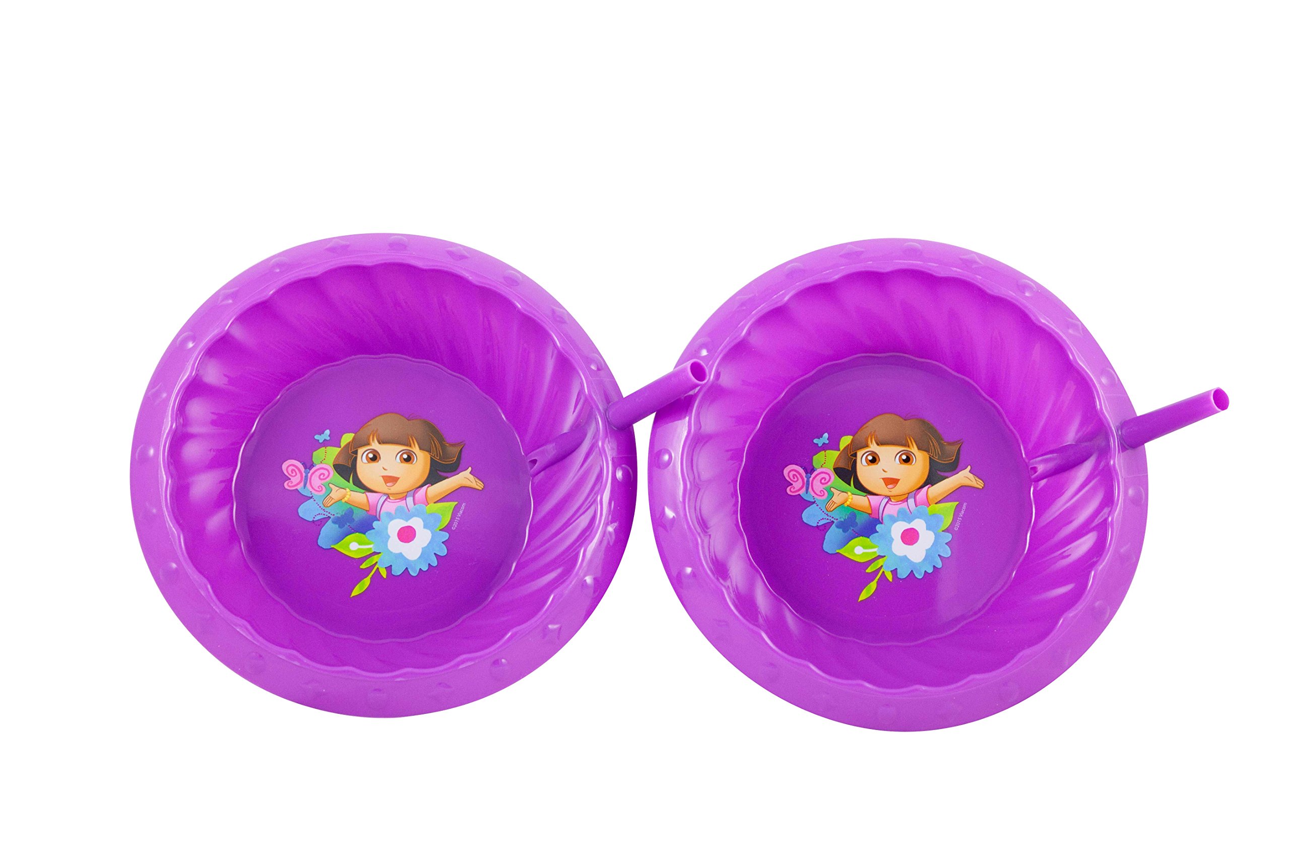 Double Pack Plastic Sippie Bowls with Attached Straw & Slanted Edges - 4-Piece Set (Colors Vary) - Perfect for Toddlers, Kids & Babies - Ideal for Snacks, Cereal, Smoothies & On-the-Go Meals