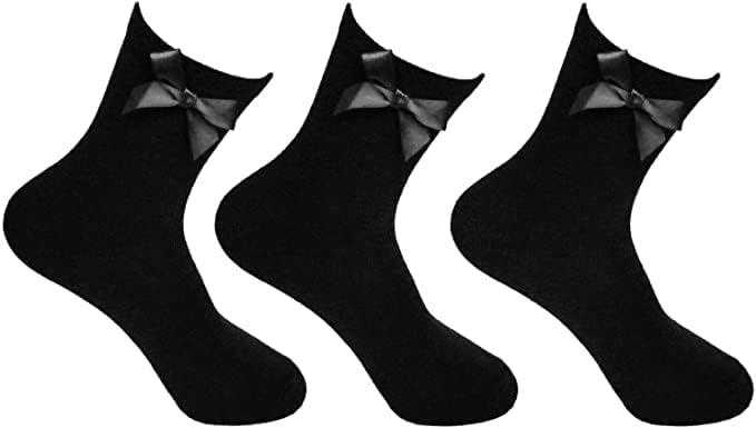 COSHAL® 3 Pairs Girls Cotton Ankle Socks with Fluffy Ribbon Bows - Soft School Uniform Socks for Kids, Comfortable Everyday Wear & Party Outfits - Perfect for School, Playdates, and Special Occasions