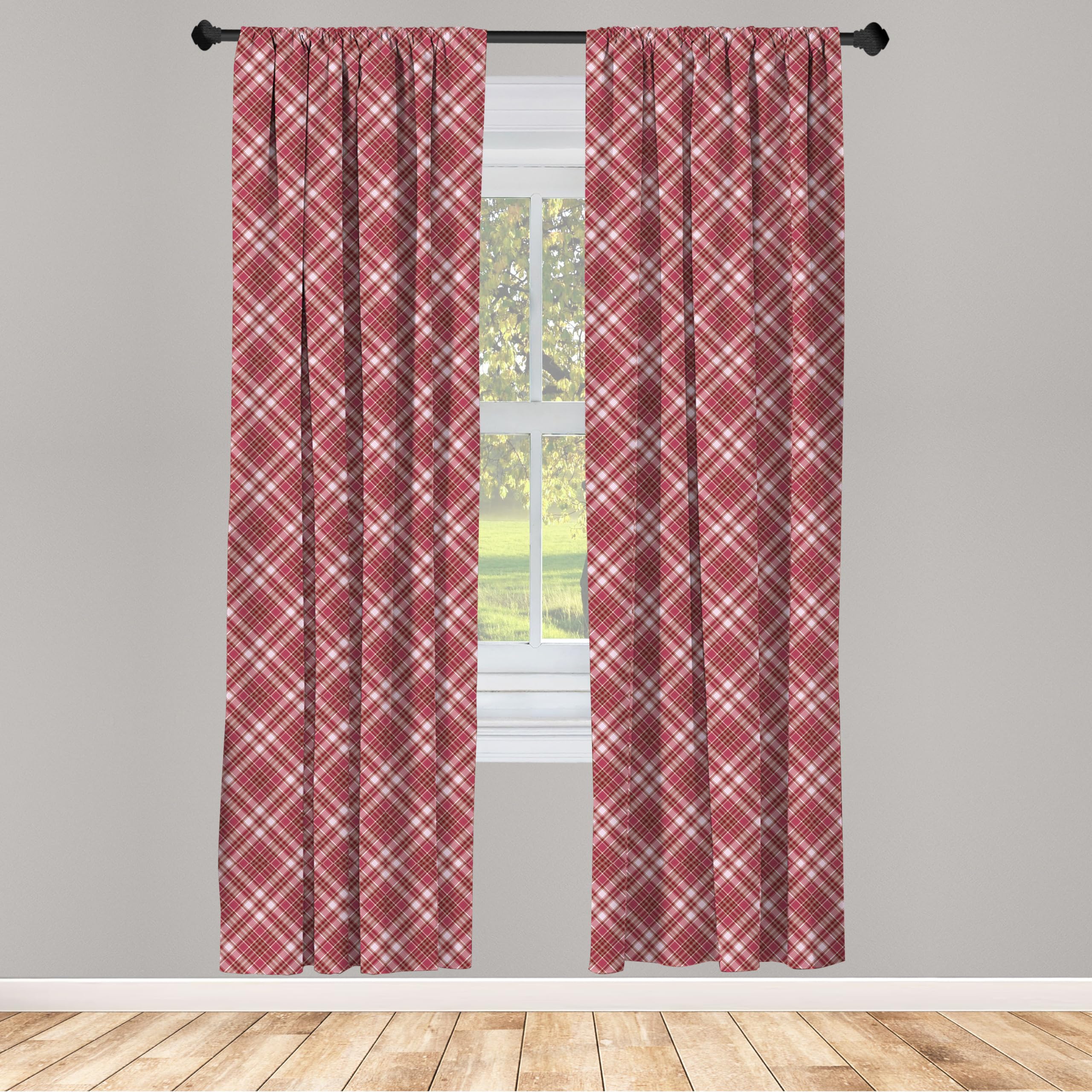 Ambesonne Checkered Window Curtains - Diagonal Striped & Rhombus Pattern in Rose Tones, Lightweight Blackout Drapes 2-Panel Set with Rod Pocket (28