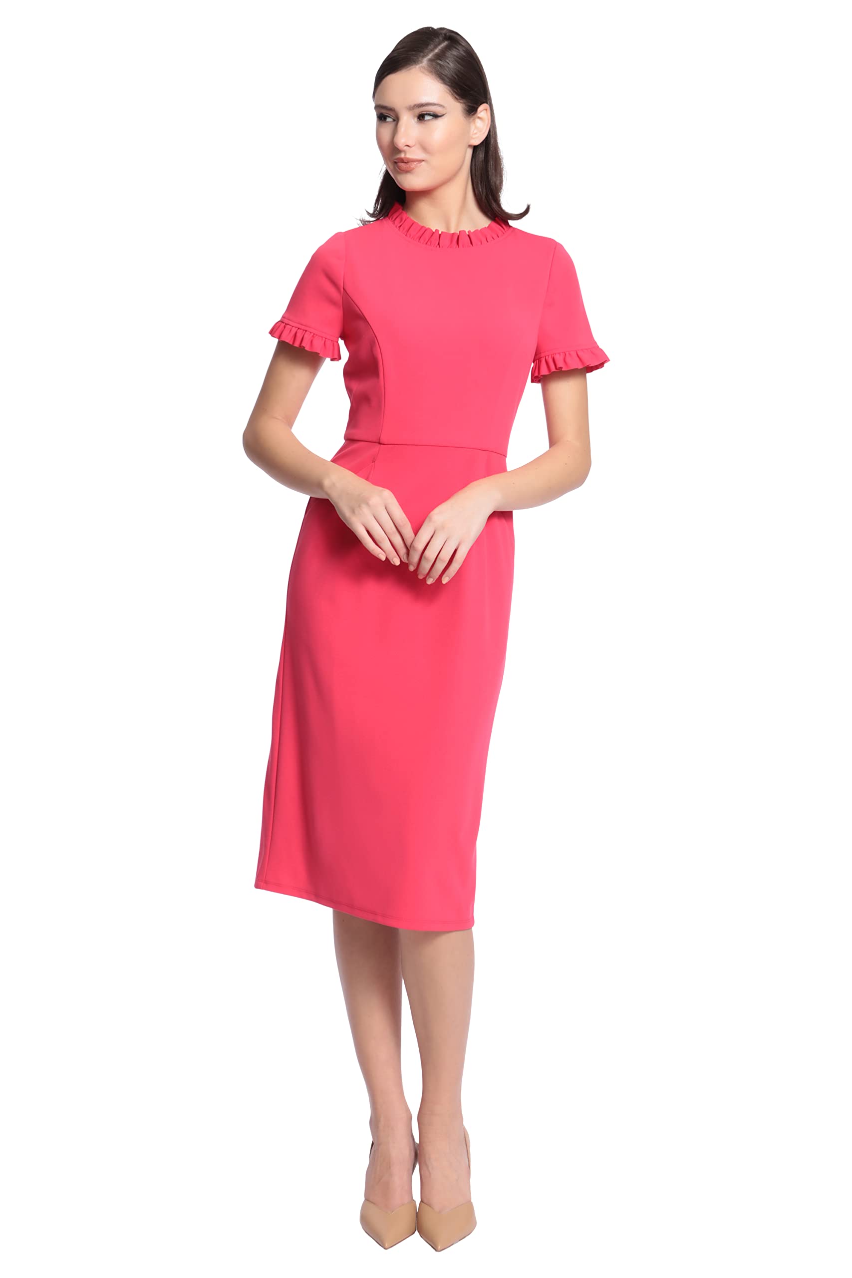 Maggy London Women's Sheath Dress with Ruffle Collar & Pockets for Work & Events