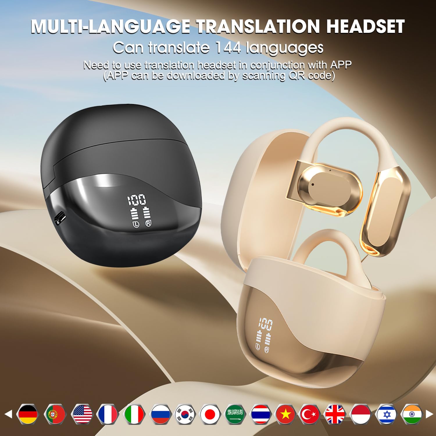 2025 AI Real-Time Language Translator Earbuds - 144-Language Wireless Bluetooth Headphones for Android & iOS | Perfect for Travel, Business Meetings & International Communication (Black)