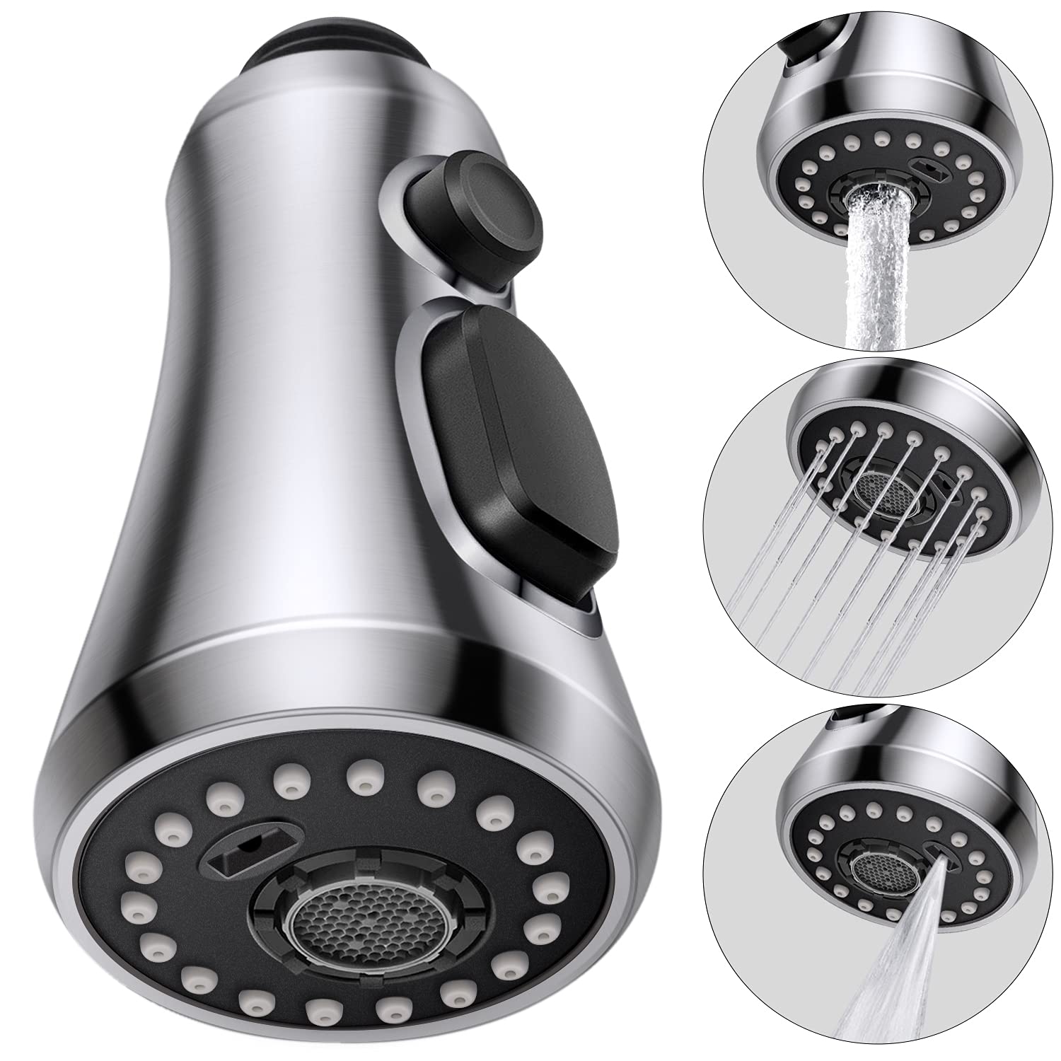 TinyYiko 3-Function Pull Down Kitchen Faucet Spray Head - Brushed Nickel Sink Faucet Replacement with Spray Nozzle for Easy Dishwashing and Food Prep