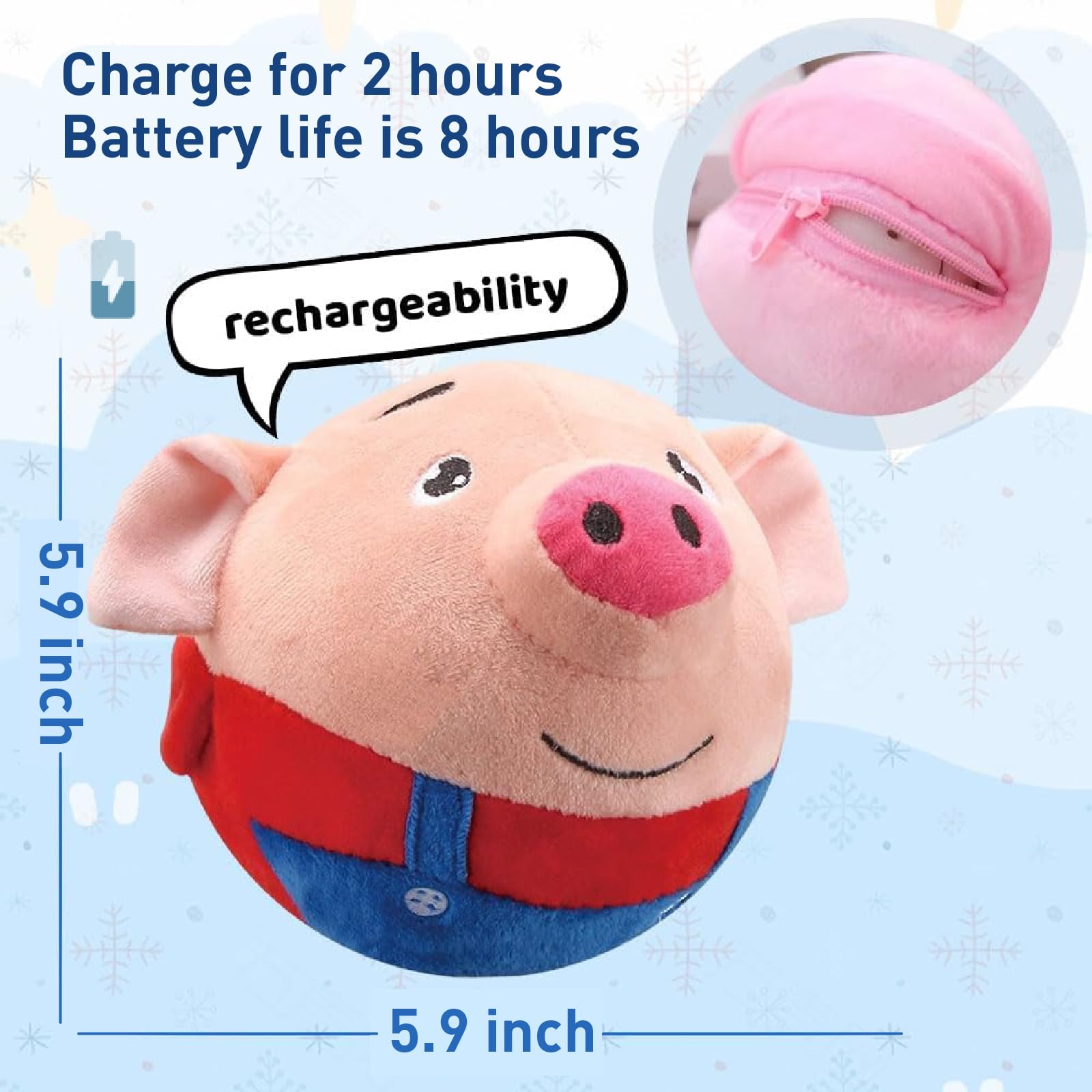 Interactive Squeaky Moving Dog Toy - Electronic Plush Pig Ball with Sound, Active Pet Toy for Playtime, Washable & Durable Chew Toy (Blue) - Perfect for Indoor Play, Training, and Keeping Dogs Entertained