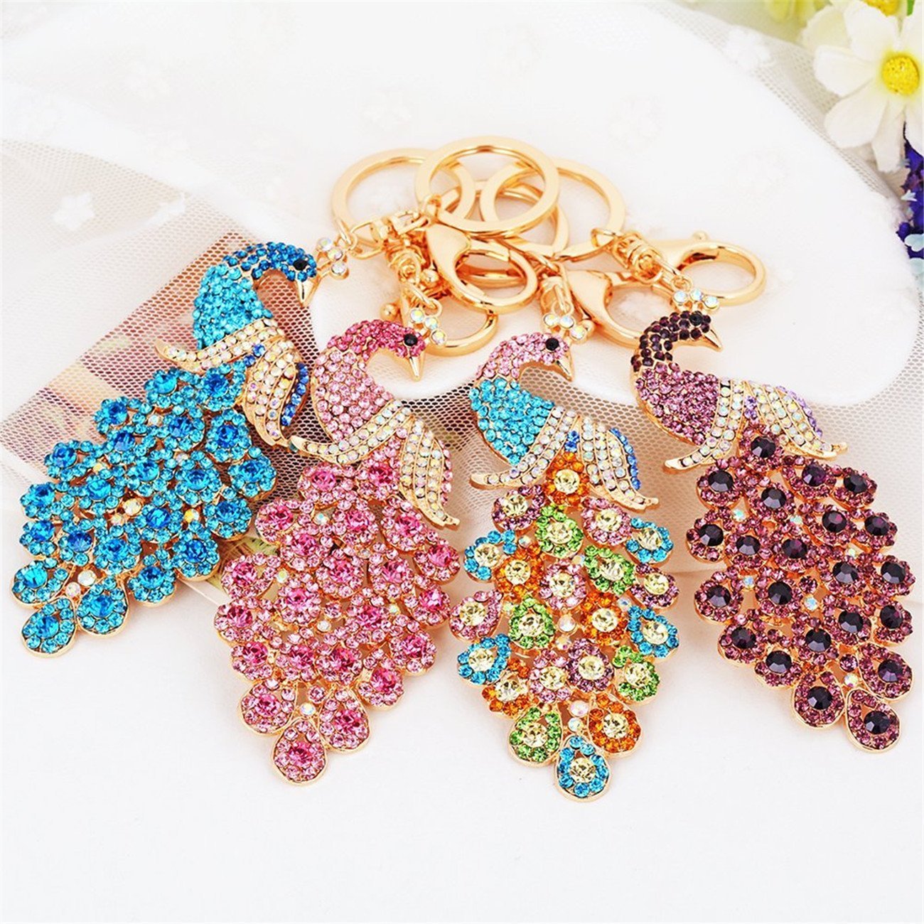 Sparkling Peacock Keychain with Rhinestones - Elegant Handbag Charm for Feather & Animal Lovers - Crystal Key Ring Holder for Purse, Bag, Car - Perfect Gift for Women (Pink) | Great for Party Accessories, Everyday Carry & Unique Gift Giving